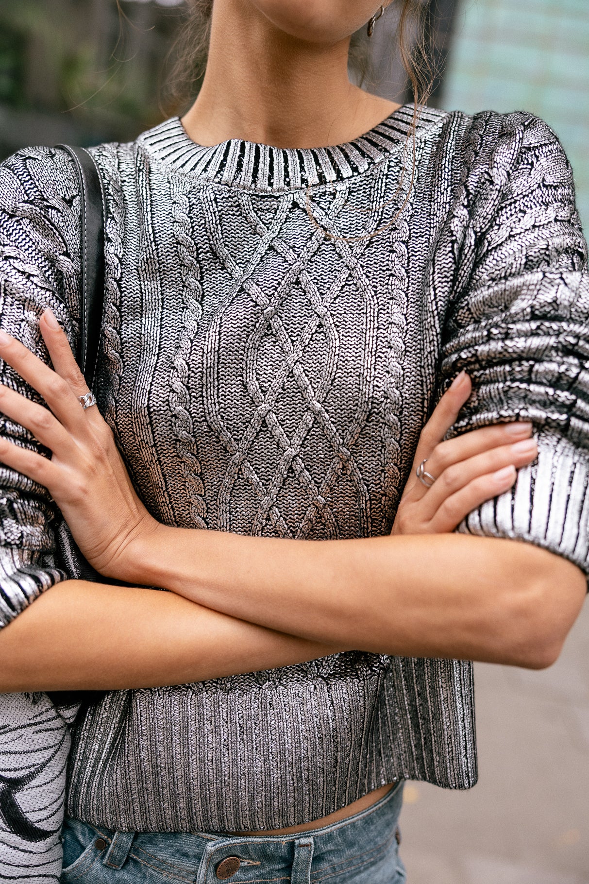 Pull argenté torsadé Femme Pregane Glitter silver | Freeman T. Porter
