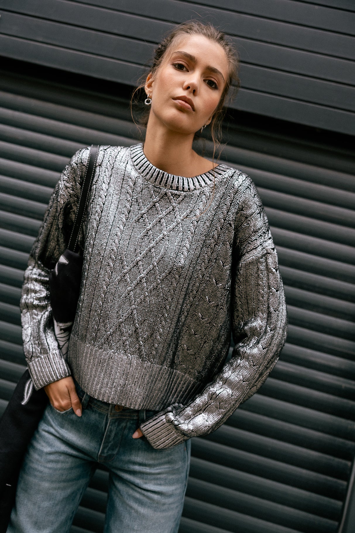Pull argenté torsadé Femme Pregane Glitter silver | Freeman T. Porter