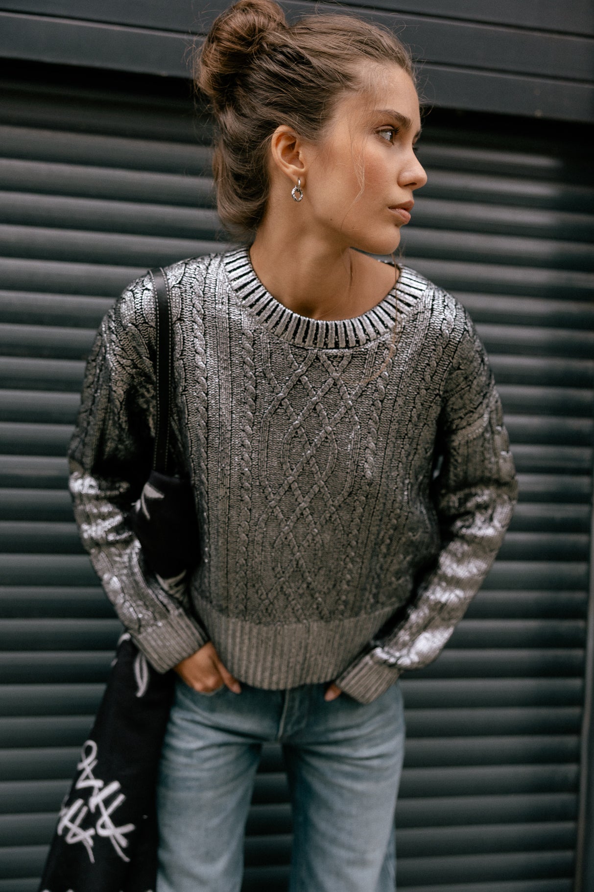 Pull argenté torsadé Femme Pregane Glitter silver | Freeman T. Porter