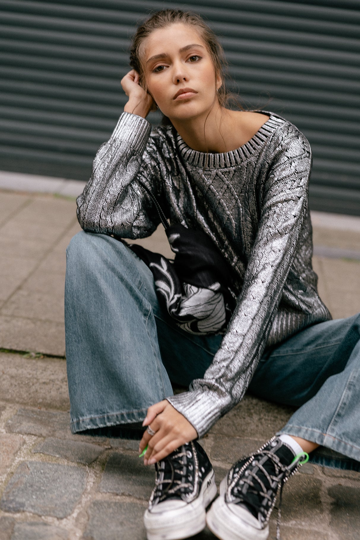 Pull argenté torsadé Femme Pregane Glitter silver | Freeman T. Porter