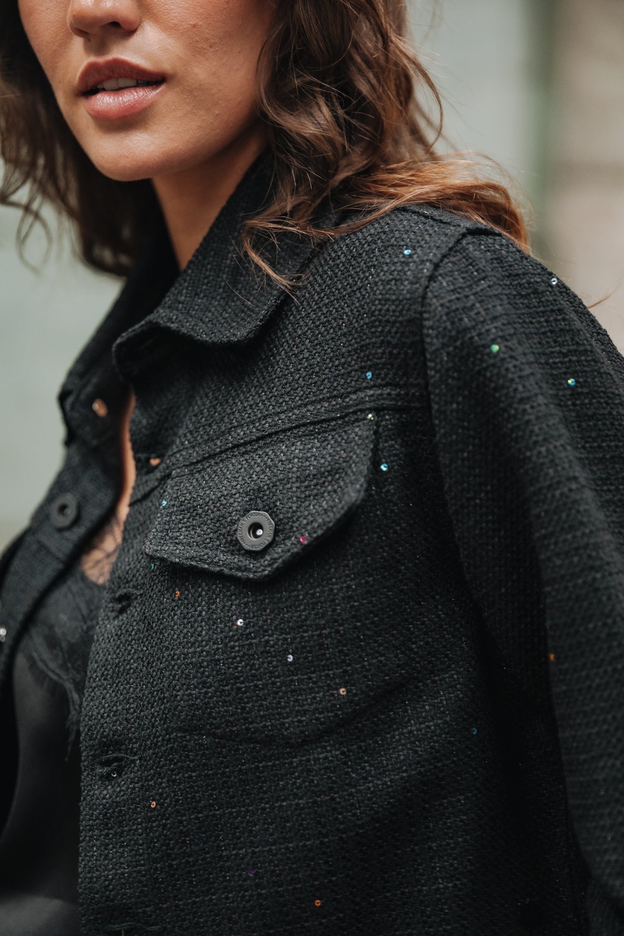 Veste en jean Femme Olena Tweedy black | Freeman T. Porter