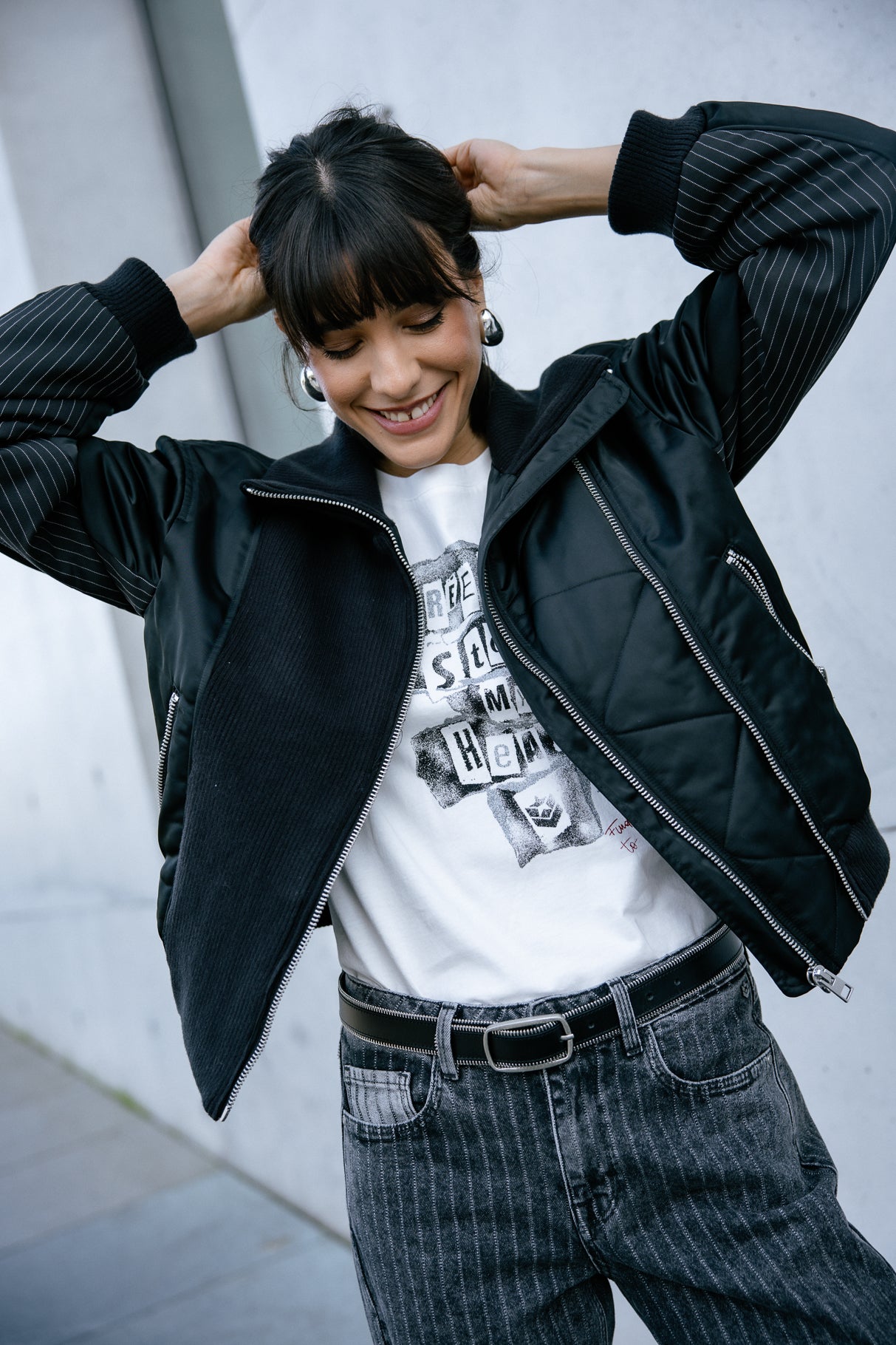 Bomber bi-matière Femme Audalie black | Freeman T. Porter