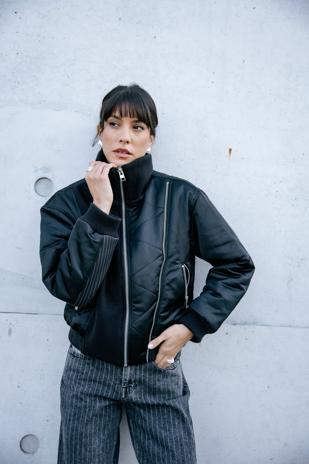 Bomber bi-matière Femme Audalie black | Freeman T. Porter
