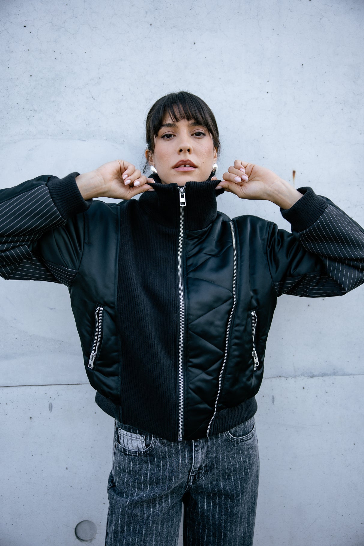 Bomber bi-matière Femme Audalie black | Freeman T. Porter