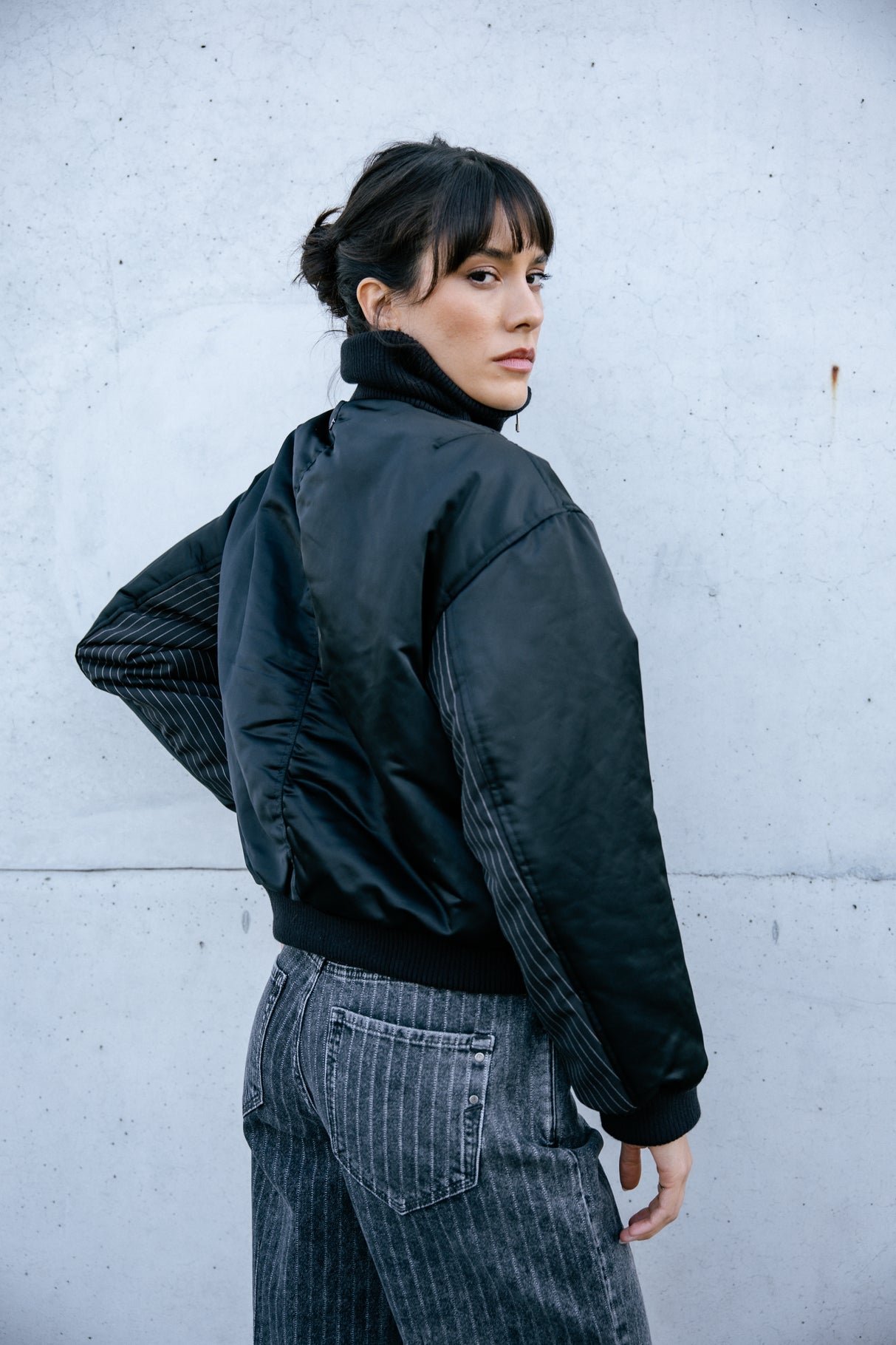 Bomber bi-matière Femme Audalie black | Freeman T. Porter