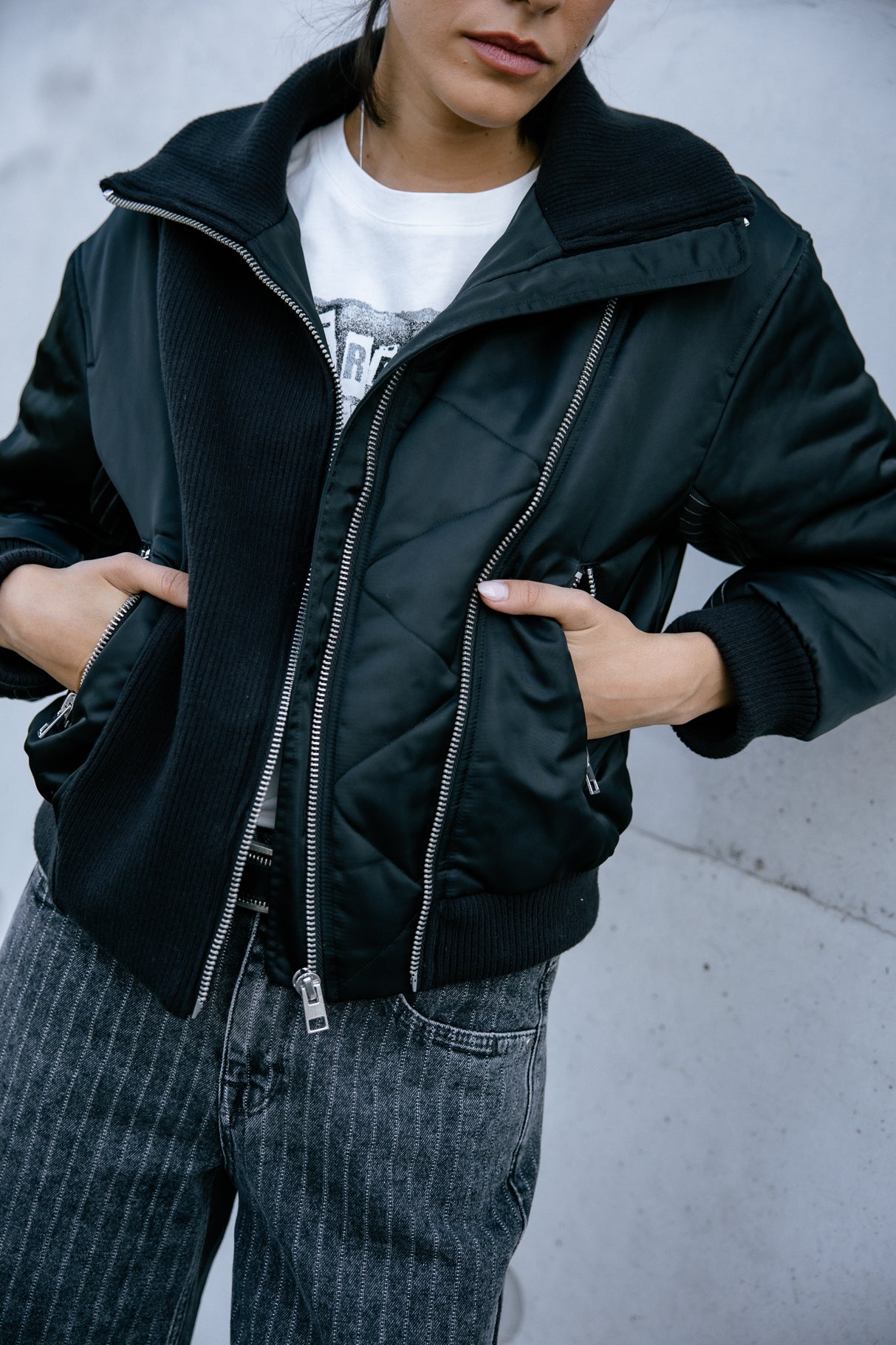 Bomber bi-matière Femme Audalie black | Freeman T. Porter