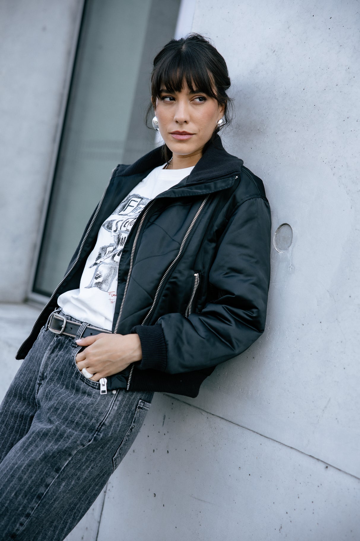 Bomber bi-matière Femme Audalie black | Freeman T. Porter