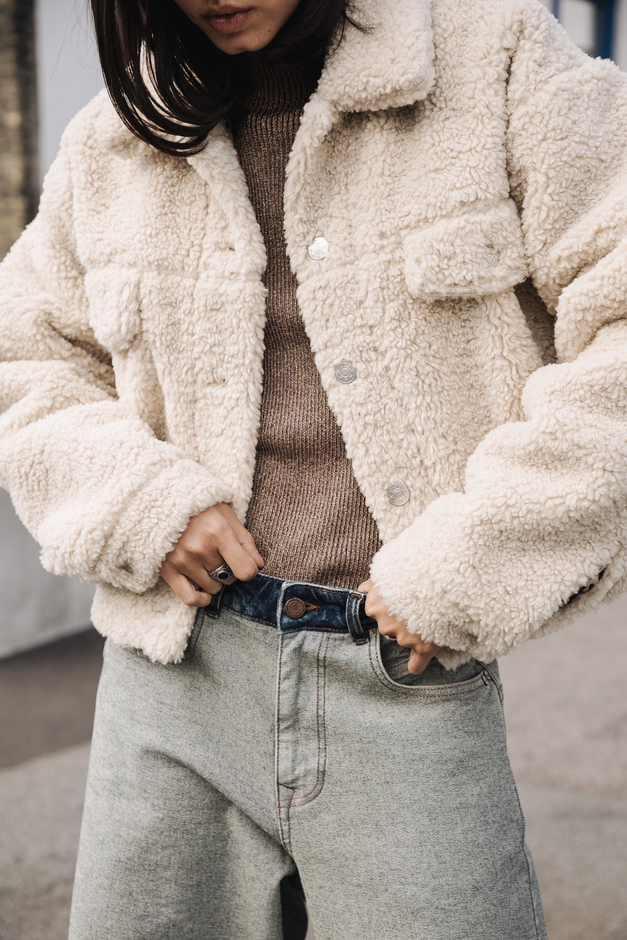 Veste en jean Femme Merine Fur ecru | Freeman T. Porter