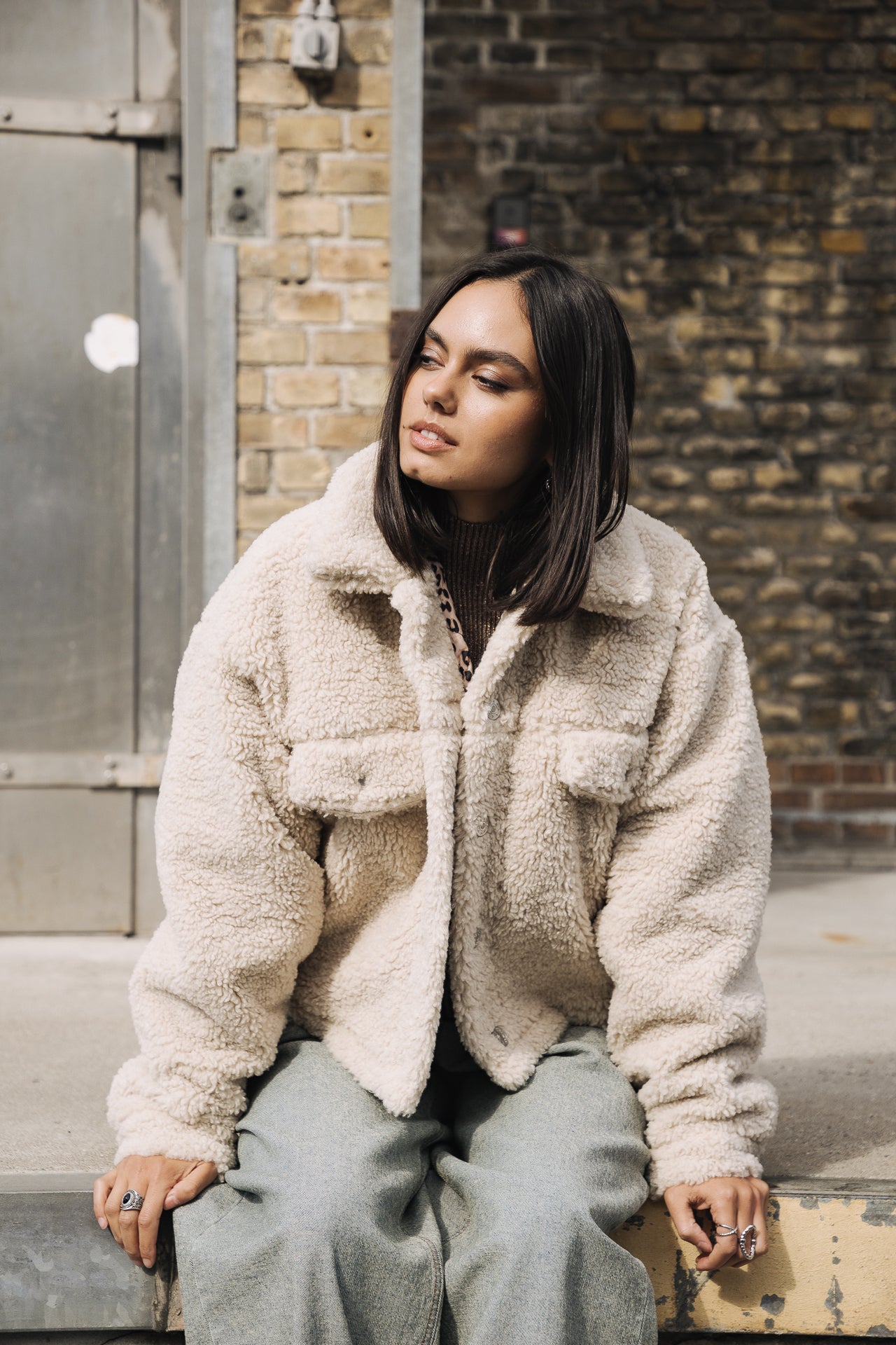 Veste en jean Femme Merine Fur ecru | Freeman T. Porter