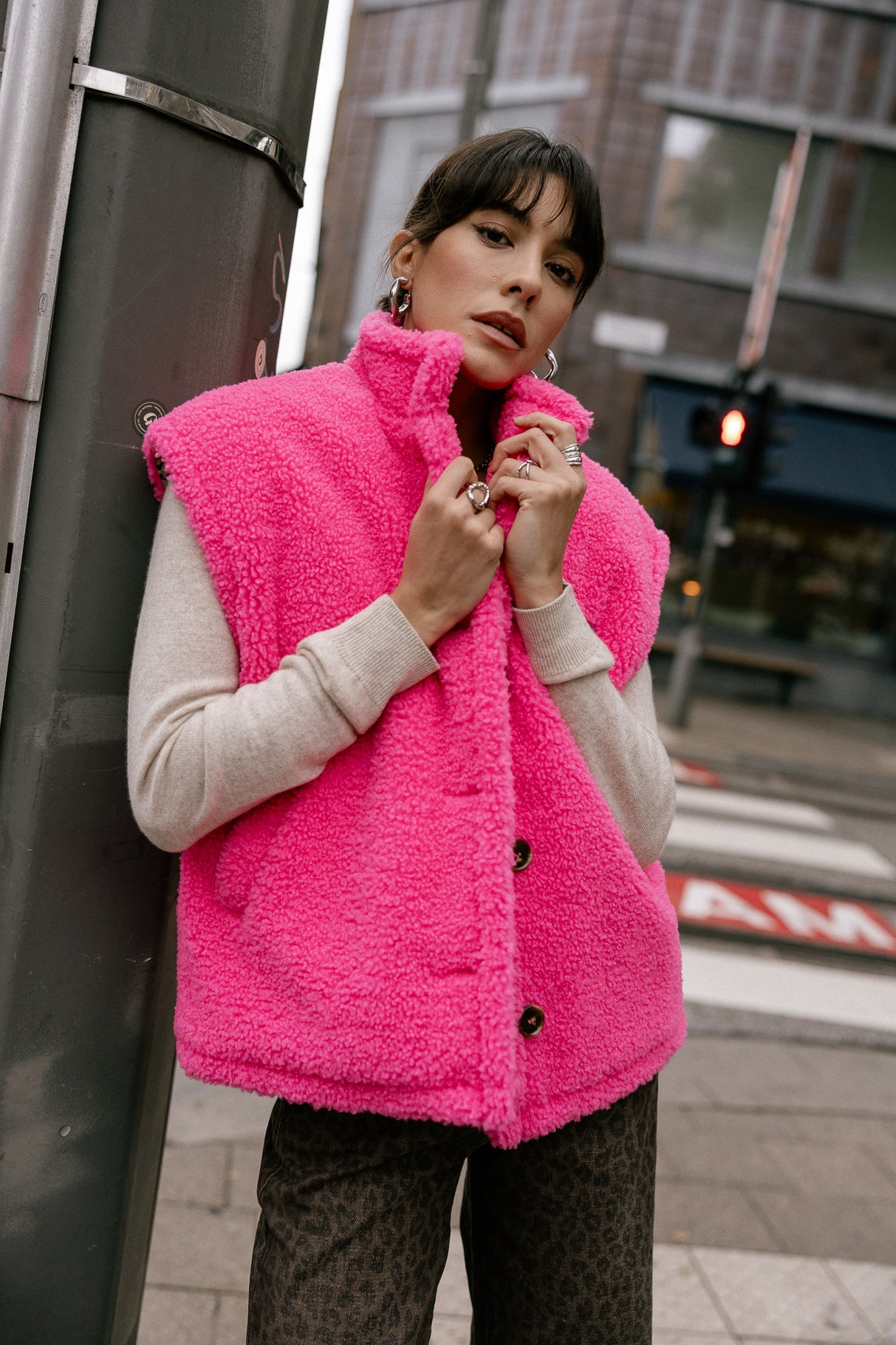 Chaqueta sherpa Mujer Vatika Fur pink fluo | Freeman T. Porter