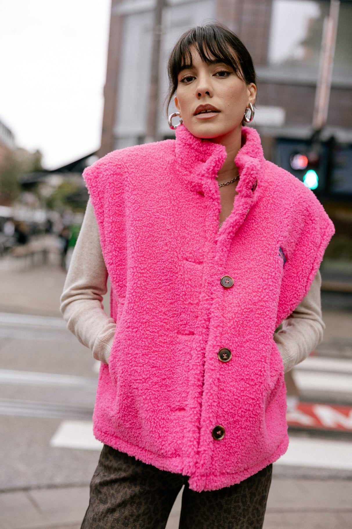 Veste sherpa Femme Vatika Fur pink fluo | Freeman T. Porter