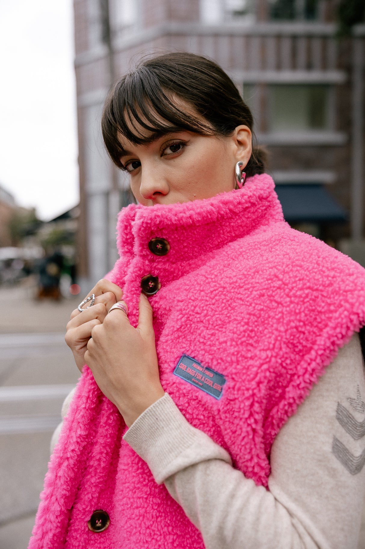 Veste sherpa Femme Vatika Fur pink fluo | Freeman T. Porter