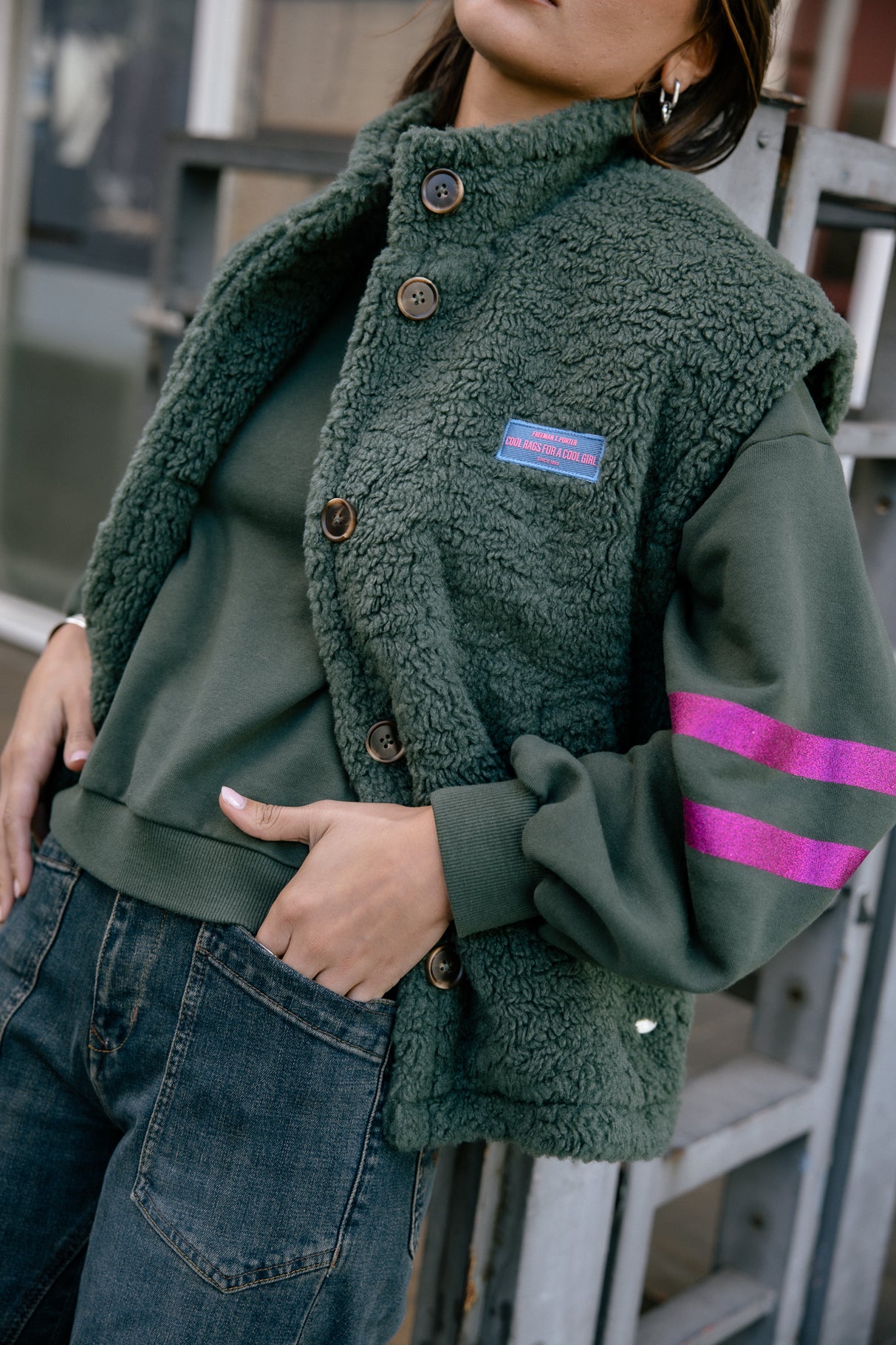 Veste sherpa Femme Vatika Fur jungle green | Freeman T. Porter