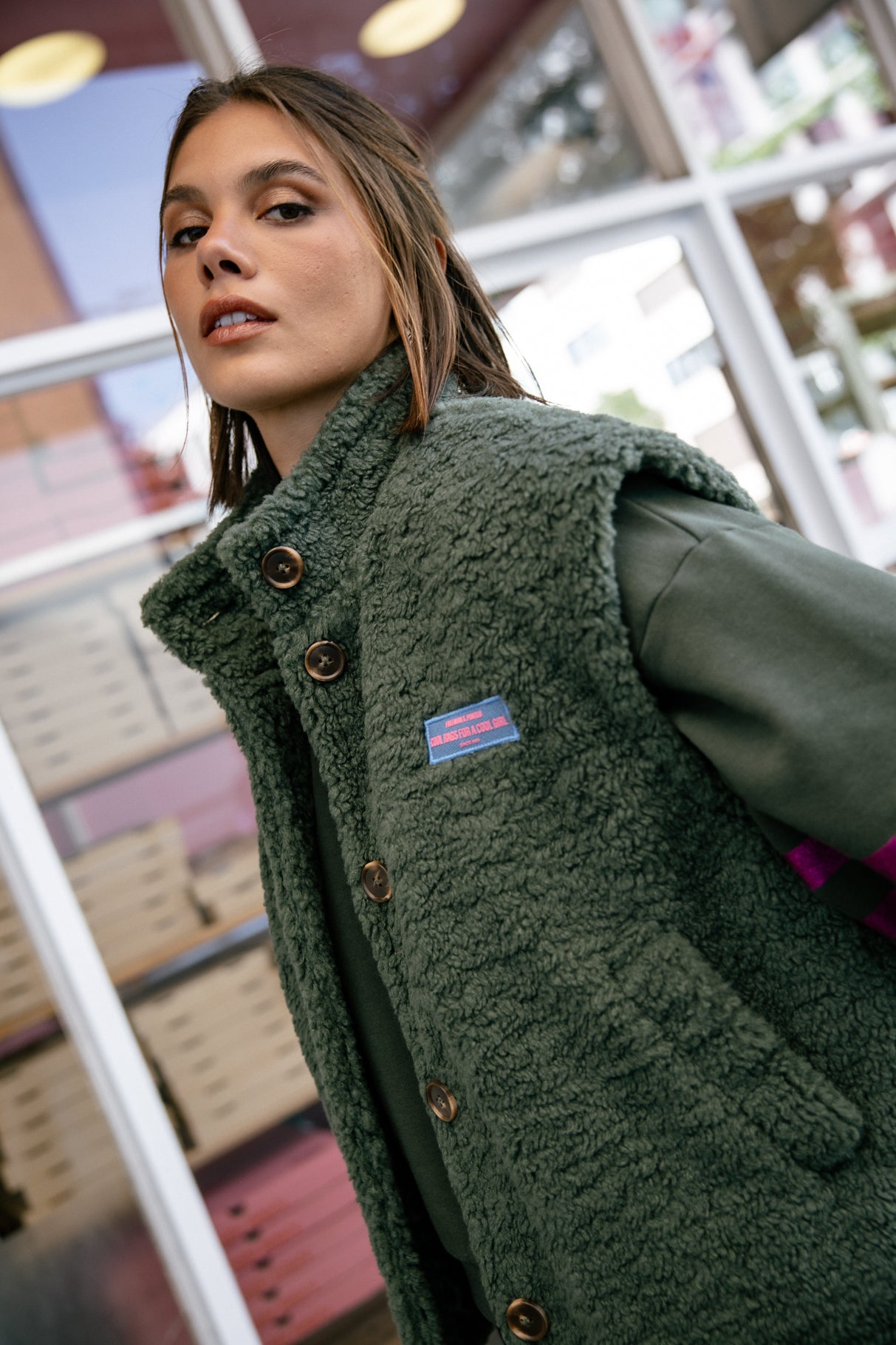 Veste sherpa Femme Vatika Fur jungle green | Freeman T. Porter