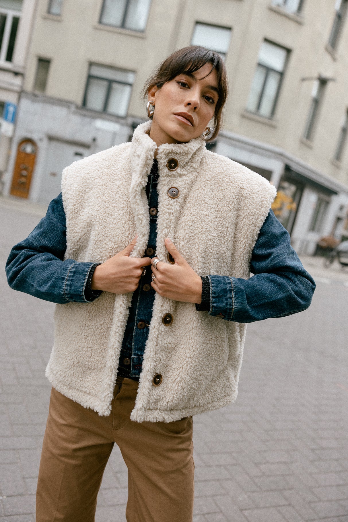 Veste sherpa Femme Vatika Fur ecru | Freeman T. Porter