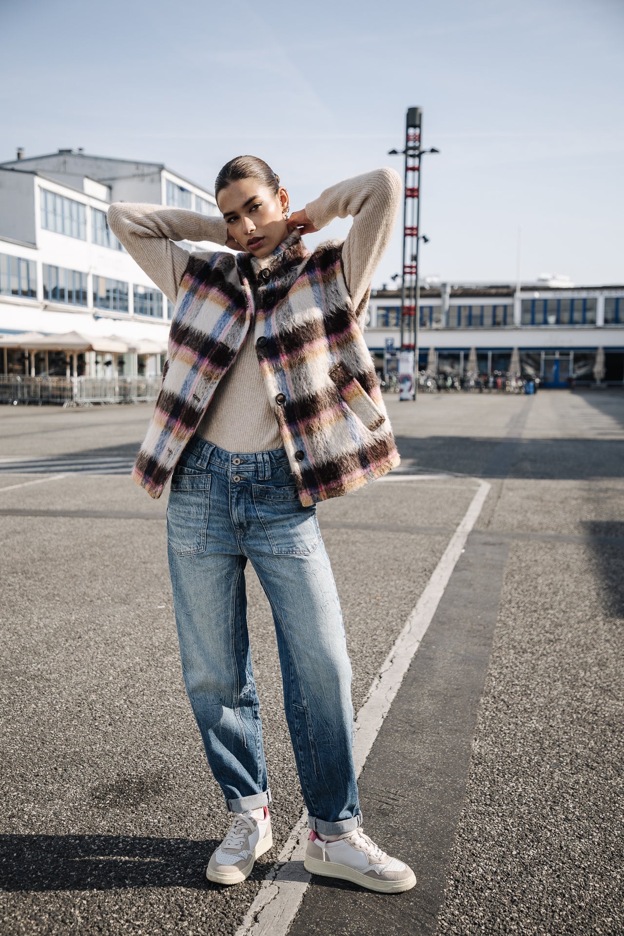 Veste sans manche Femme Vatika Plaid egret | Freeman T. Porter
