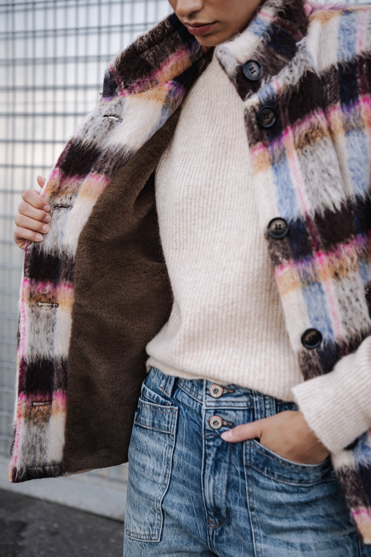 Veste sans manche Femme Vatika Plaid egret | Freeman T. Porter