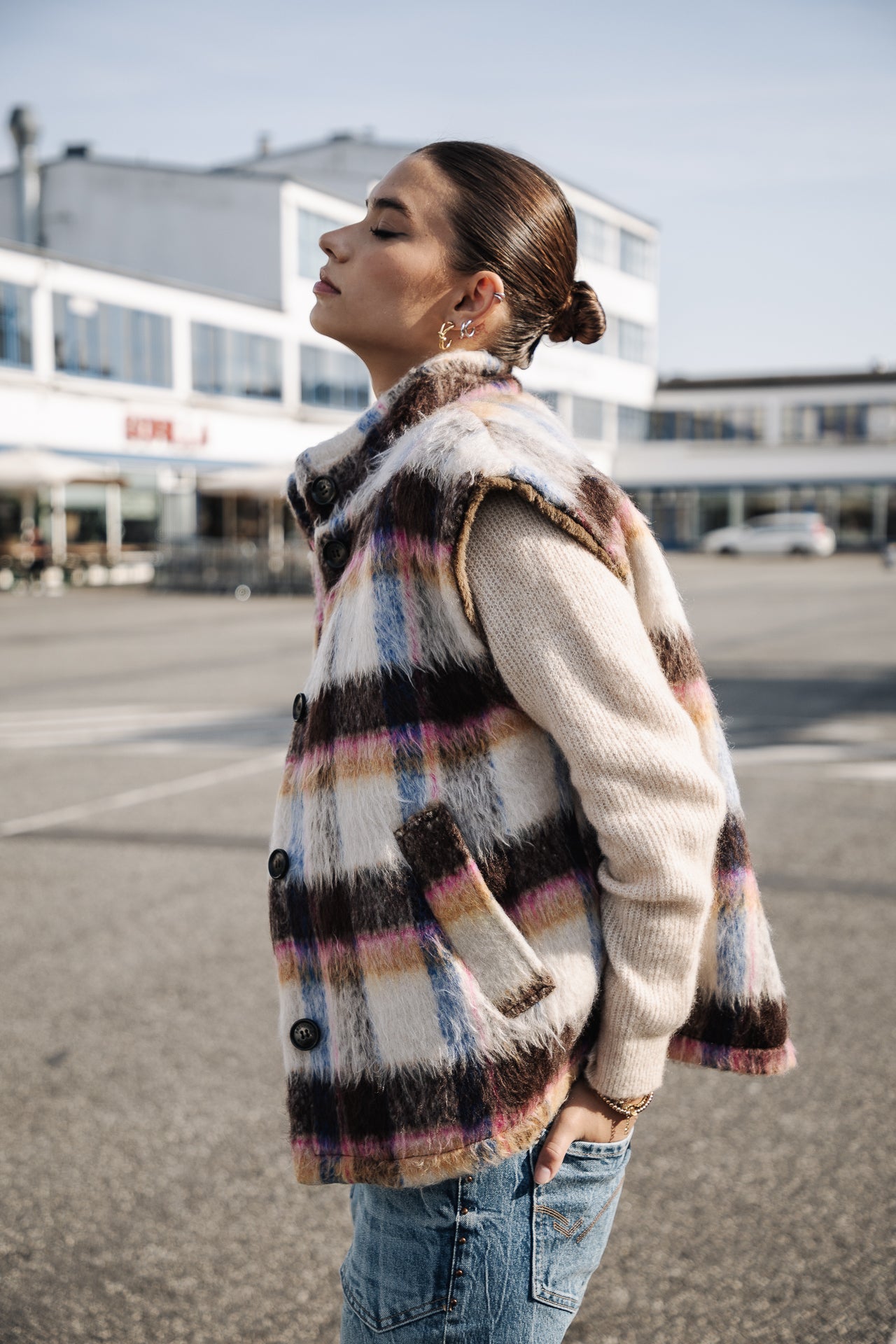 Veste sans manche Femme Vatika Plaid egret | Freeman T. Porter