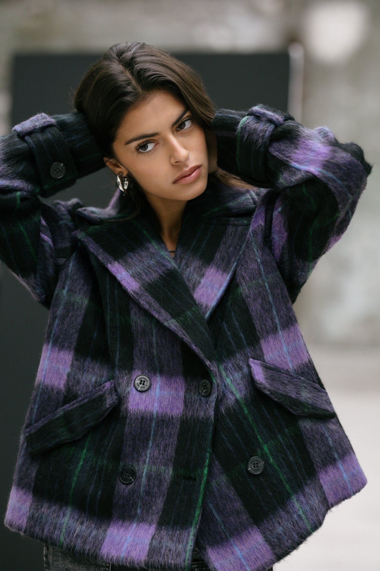Short Jacket Femme Vicky Plaid royal purple | Freeman T. Porter