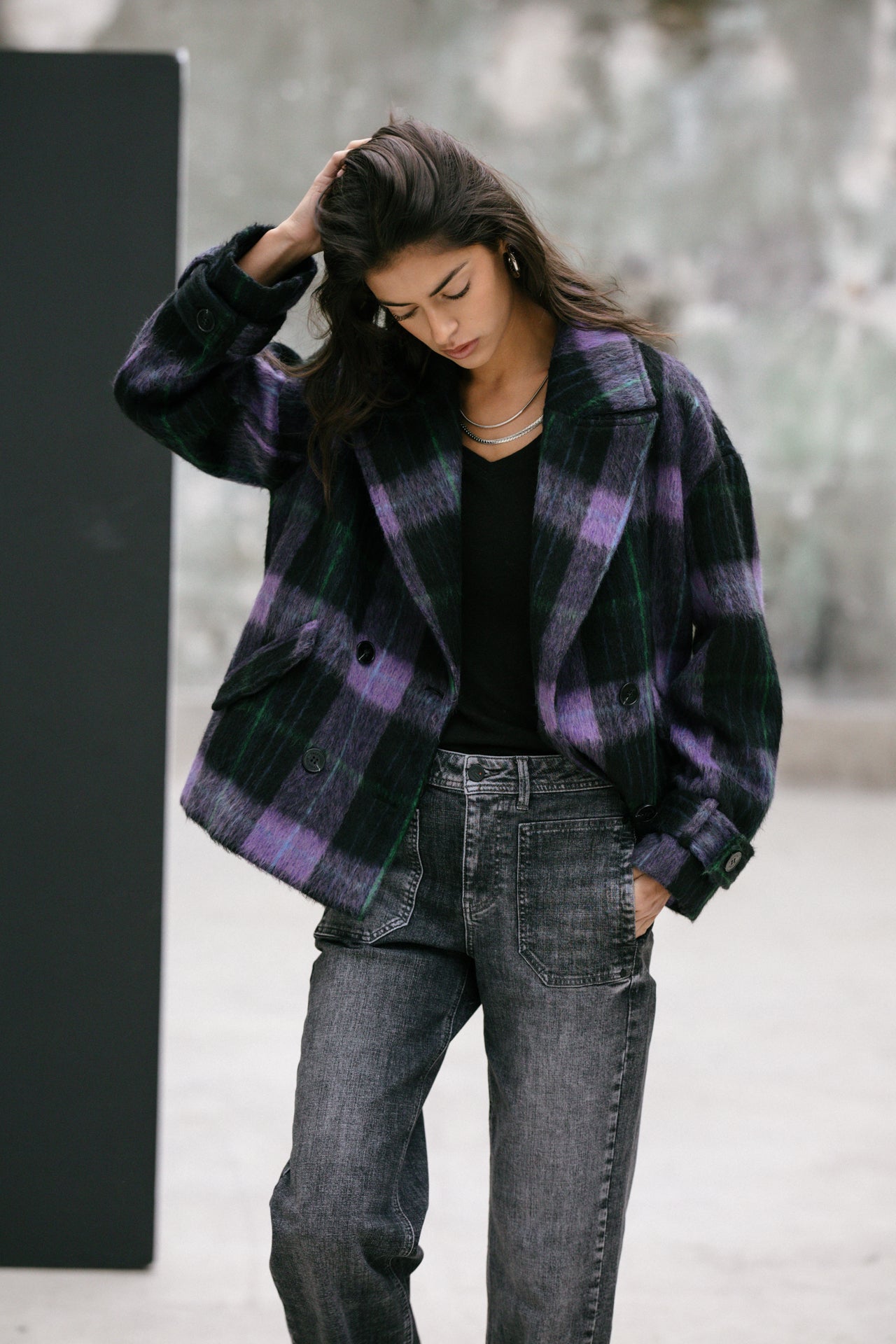 Short Jacket Femme Vicky Plaid royal purple | Freeman T. Porter