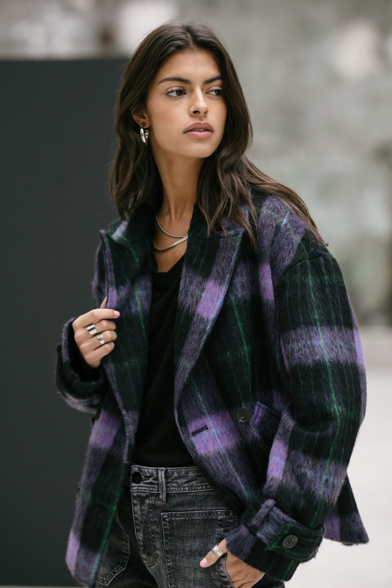 Short Jacket Femme Vicky Plaid royal purple | Freeman T. Porter