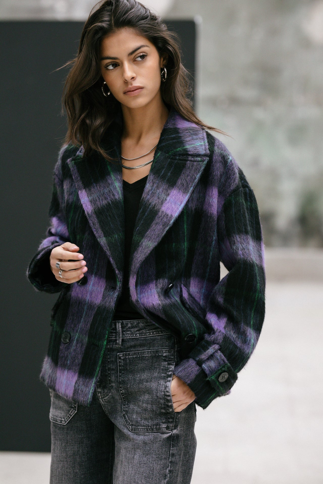 Short Jacket Femme Vicky Plaid royal purple | Freeman T. Porter