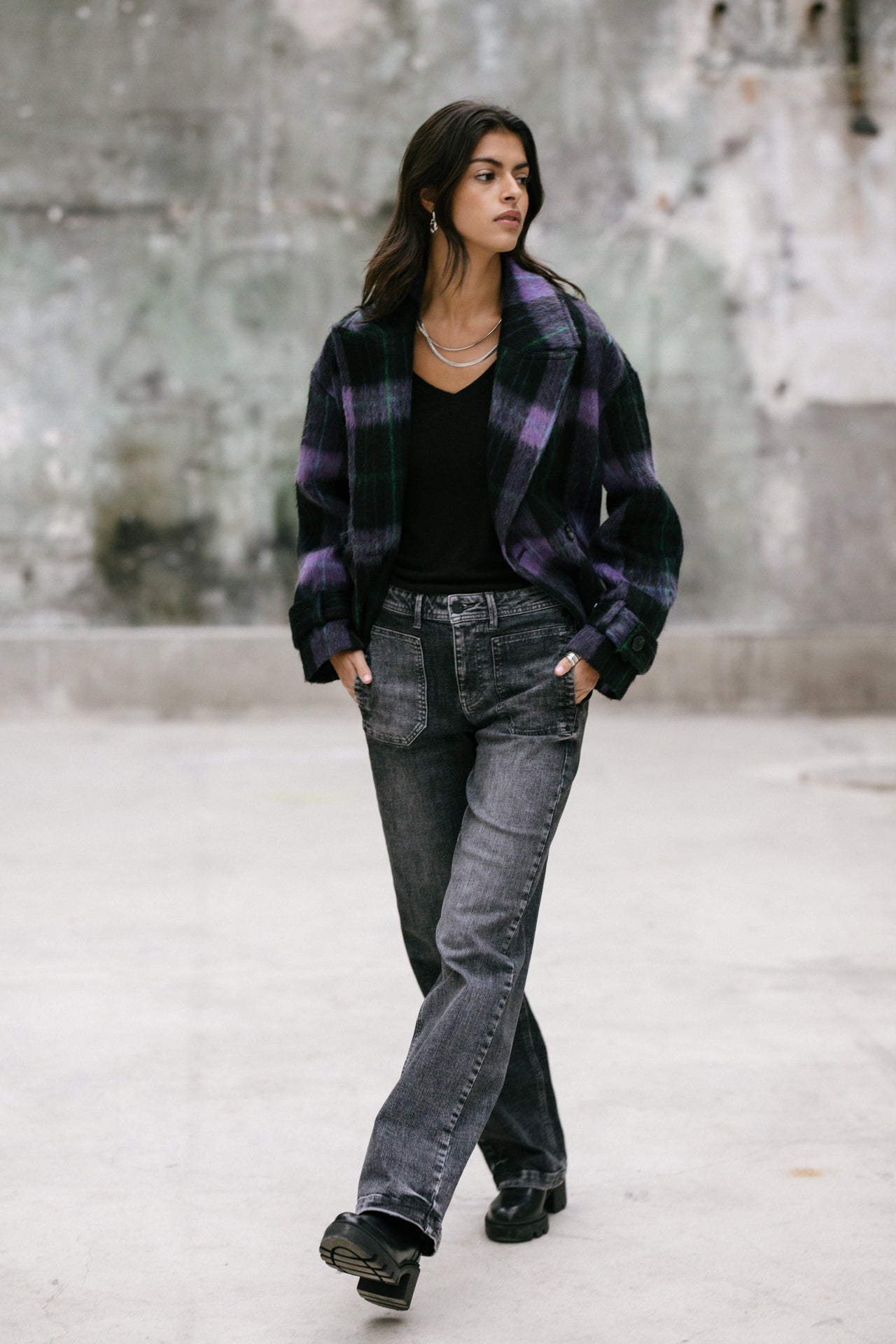 Short Jacket Femme Vicky Plaid royal purple | Freeman T. Porter