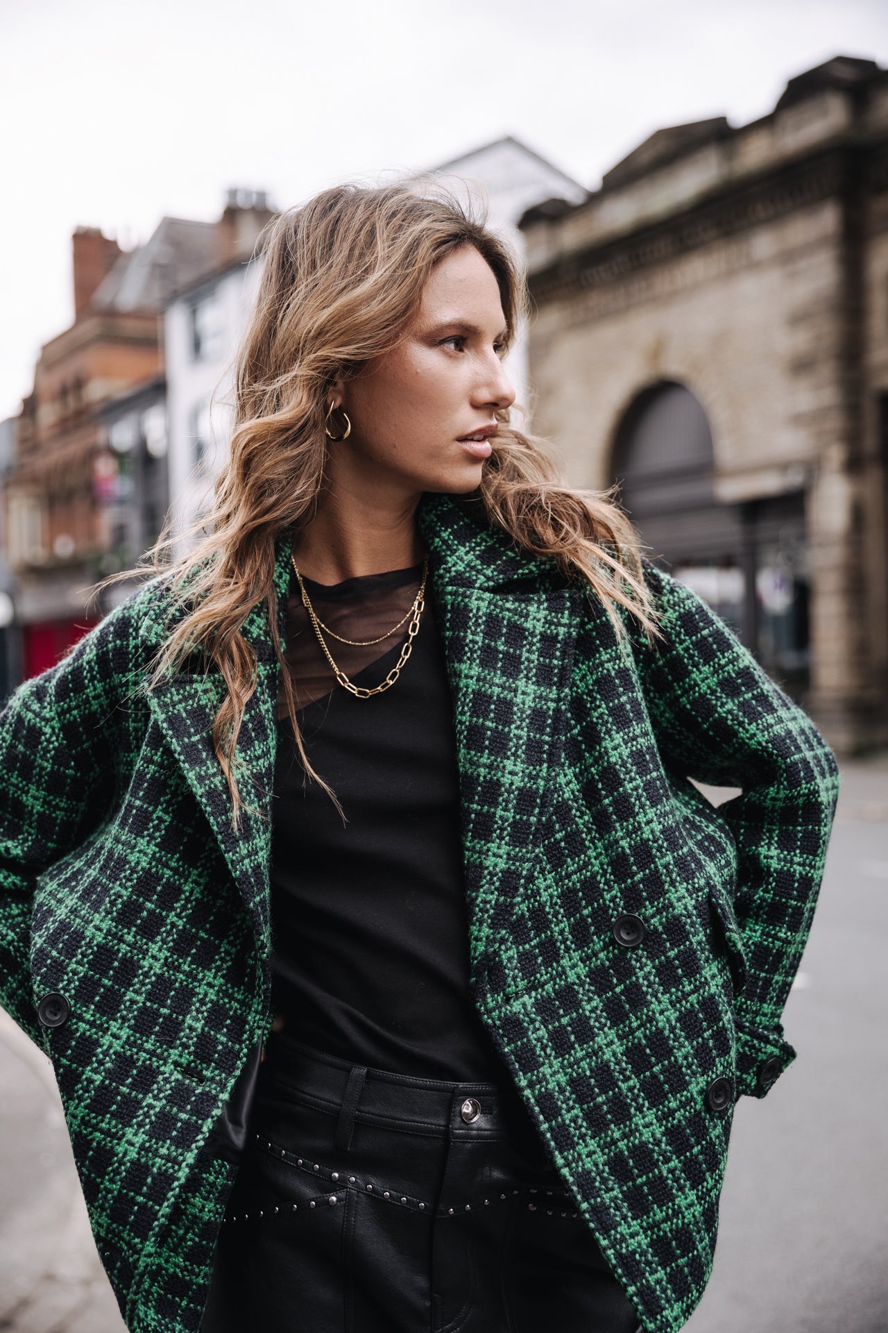 Short Jacket Mujer Vicky Gingham fern green | Freeman T. Porter