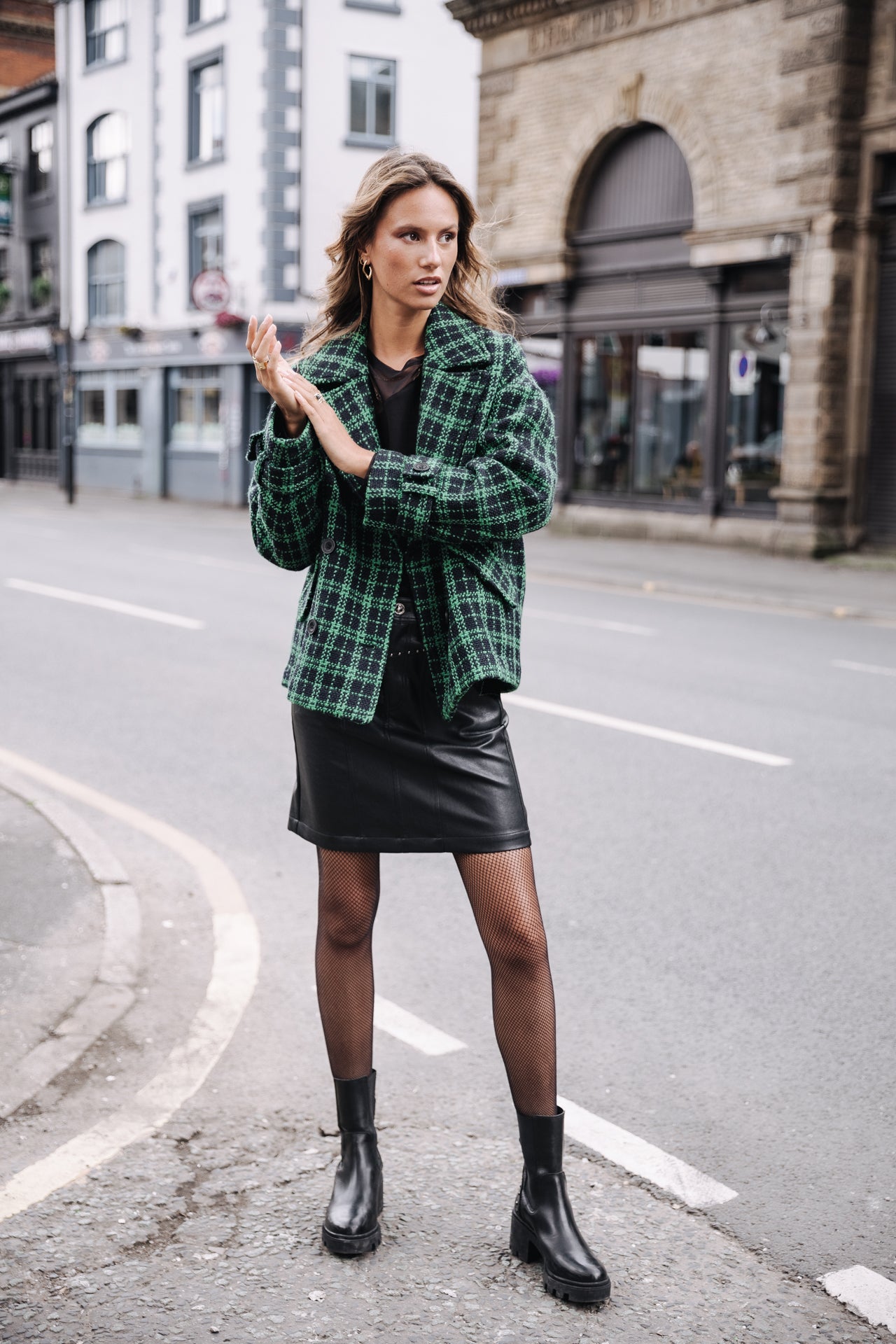 Short Jacket Mujer Vicky Gingham fern green | Freeman T. Porter