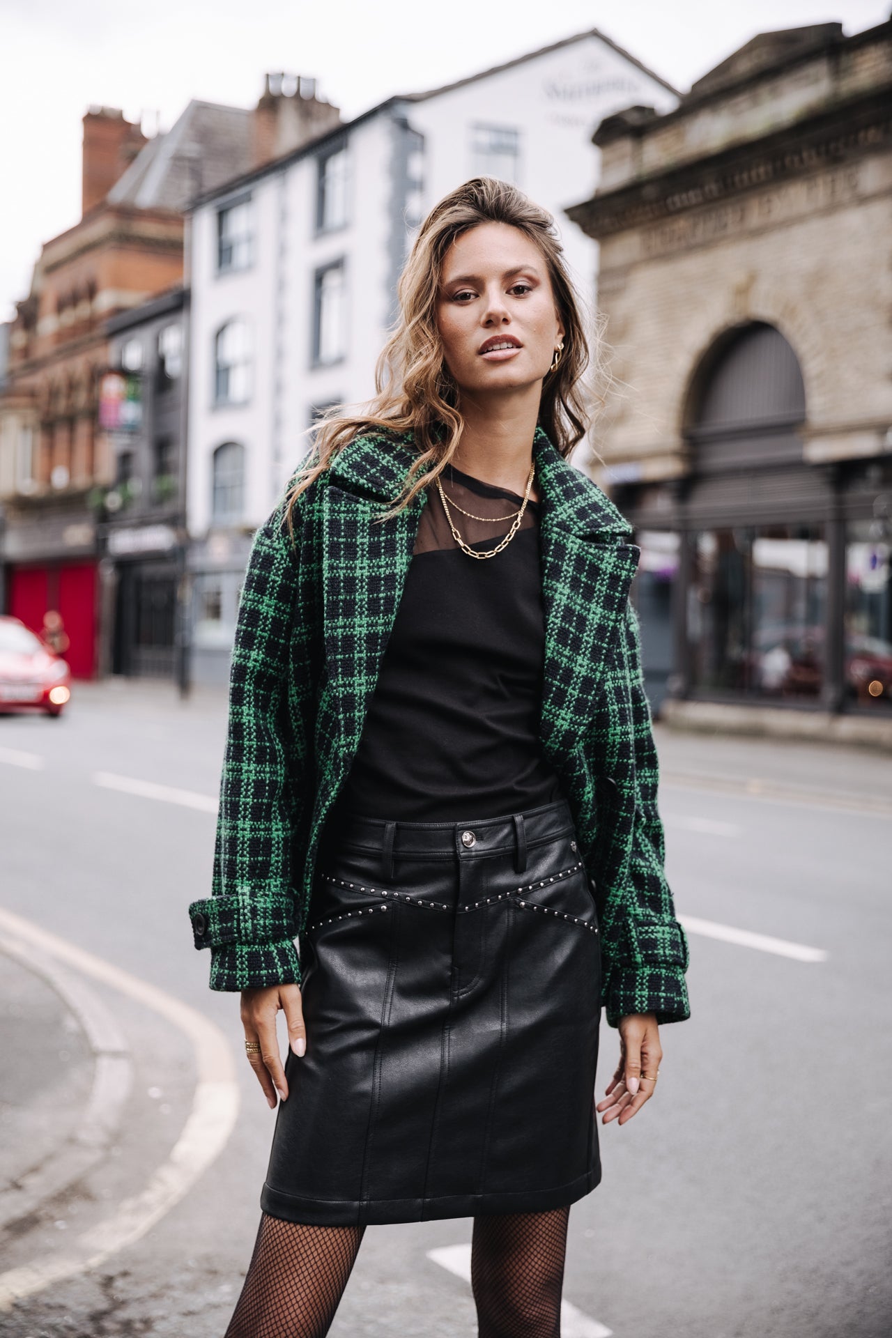 Short Jacket Femme Vicky Gingham fern green | Freeman T. Porter