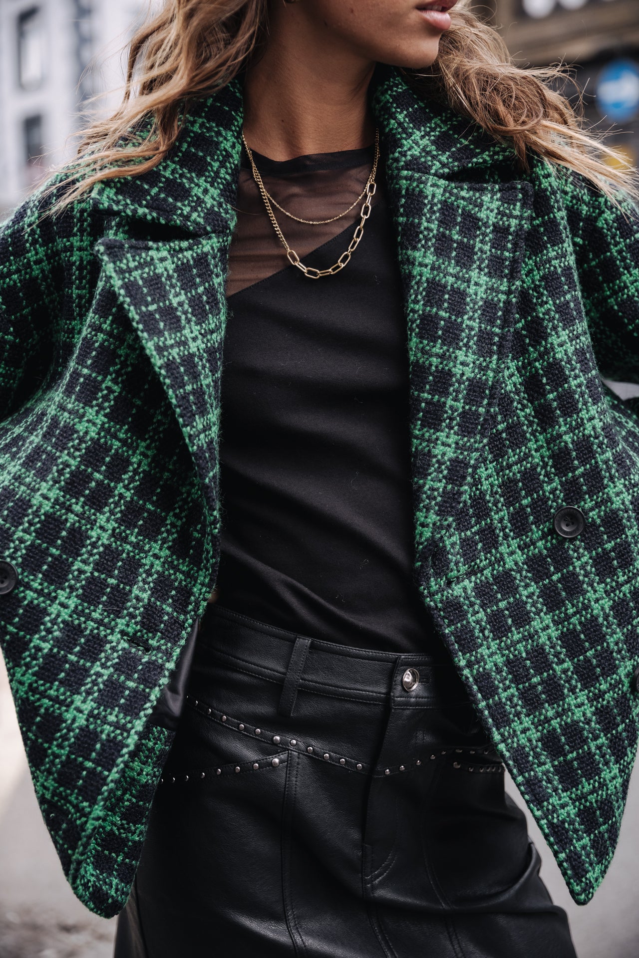 Short Jacket Femme Vicky Gingham fern green | Freeman T. Porter