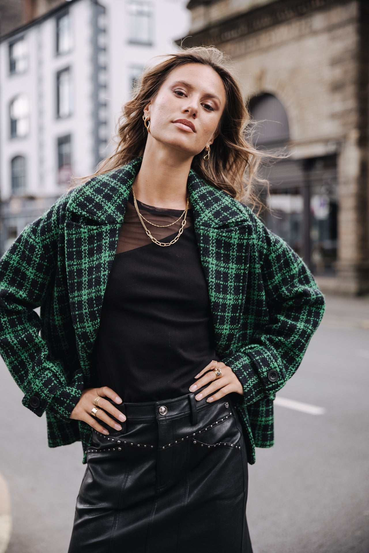 Short Jacket Femme Vicky Gingham fern green | Freeman T. Porter