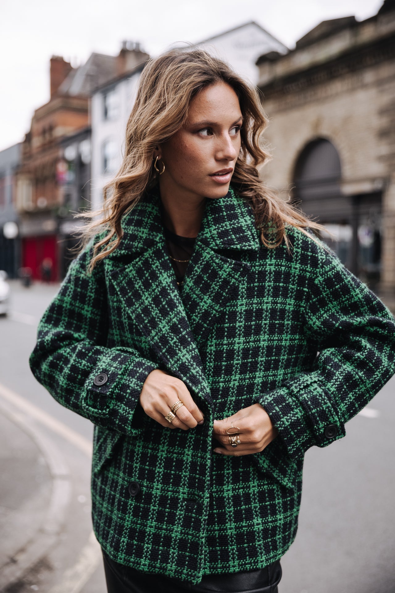 Short Jacket Femme Vicky Gingham fern green | Freeman T. Porter