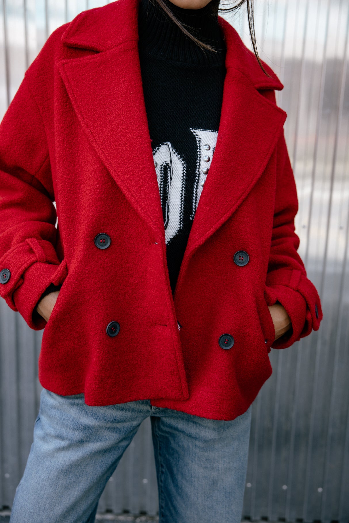 Caban en laine bouillie Femme Vicky Boiled tango red | Freeman T. Porter