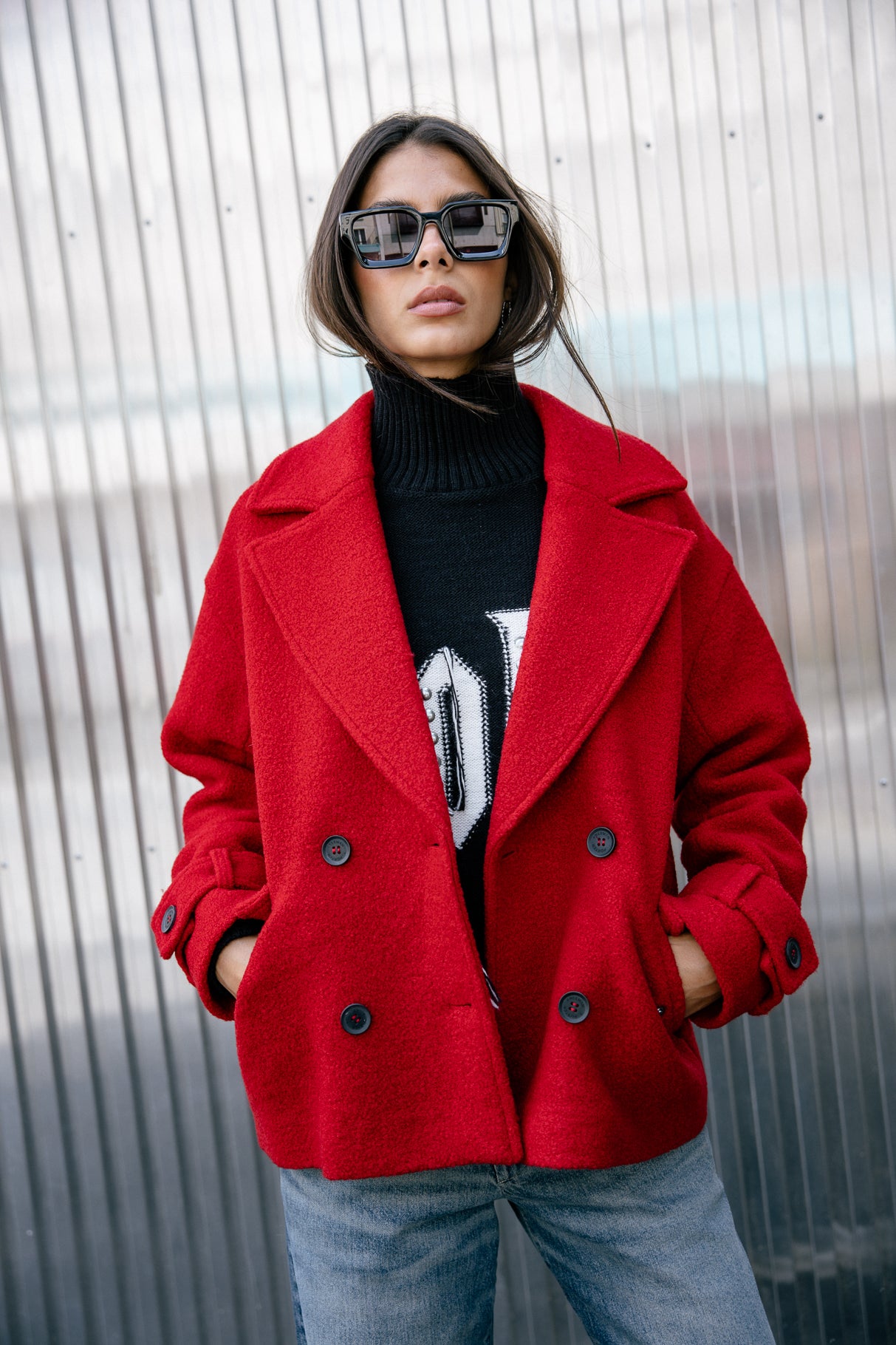 Caban en laine bouillie Femme Vicky Boiled tango red | Freeman T. Porter