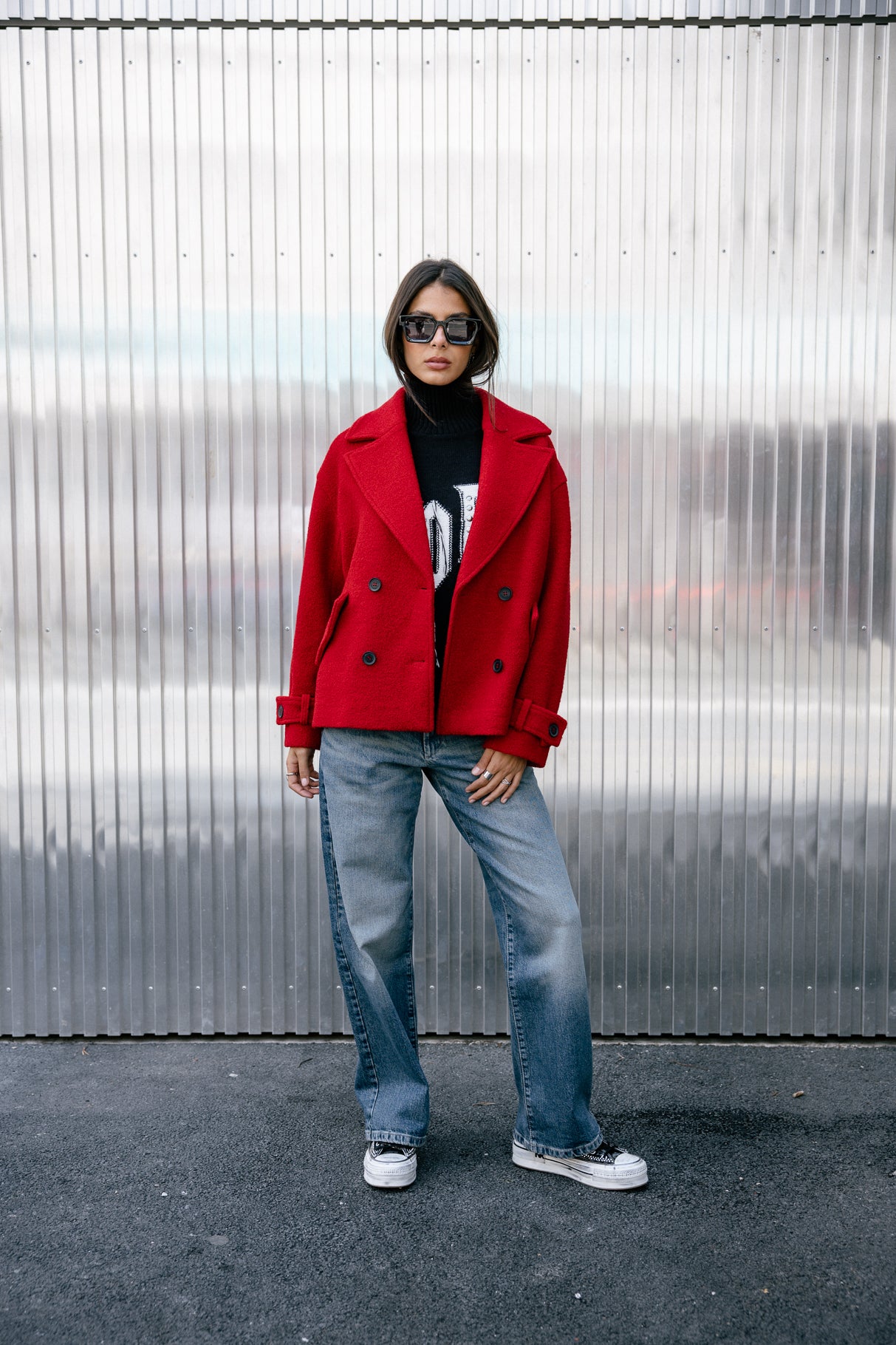 Caban en laine bouillie Femme Vicky Boiled tango red | Freeman T. Porter