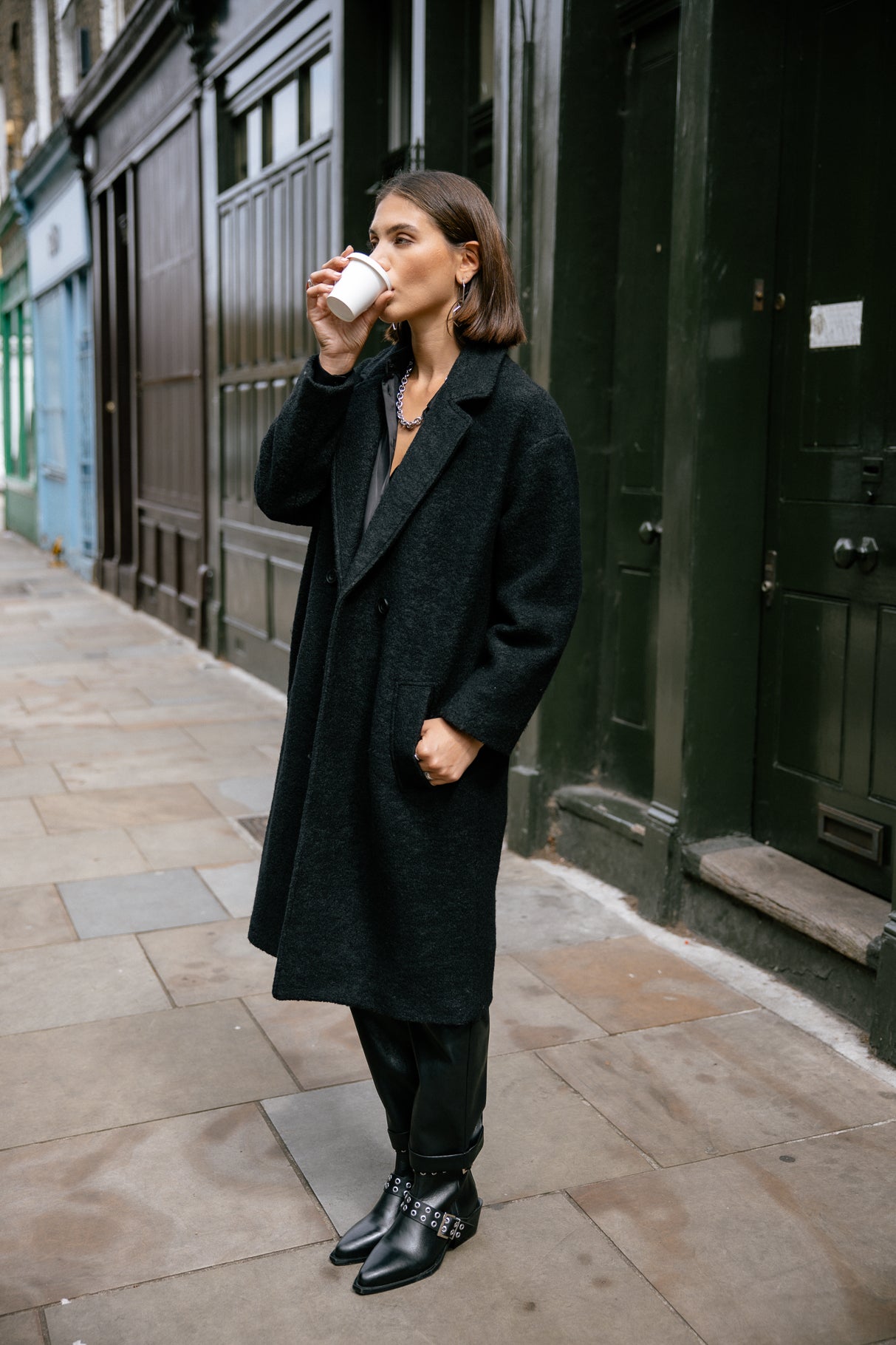 Manteau long en laine bouillie Millie Boiled, black Freeman T