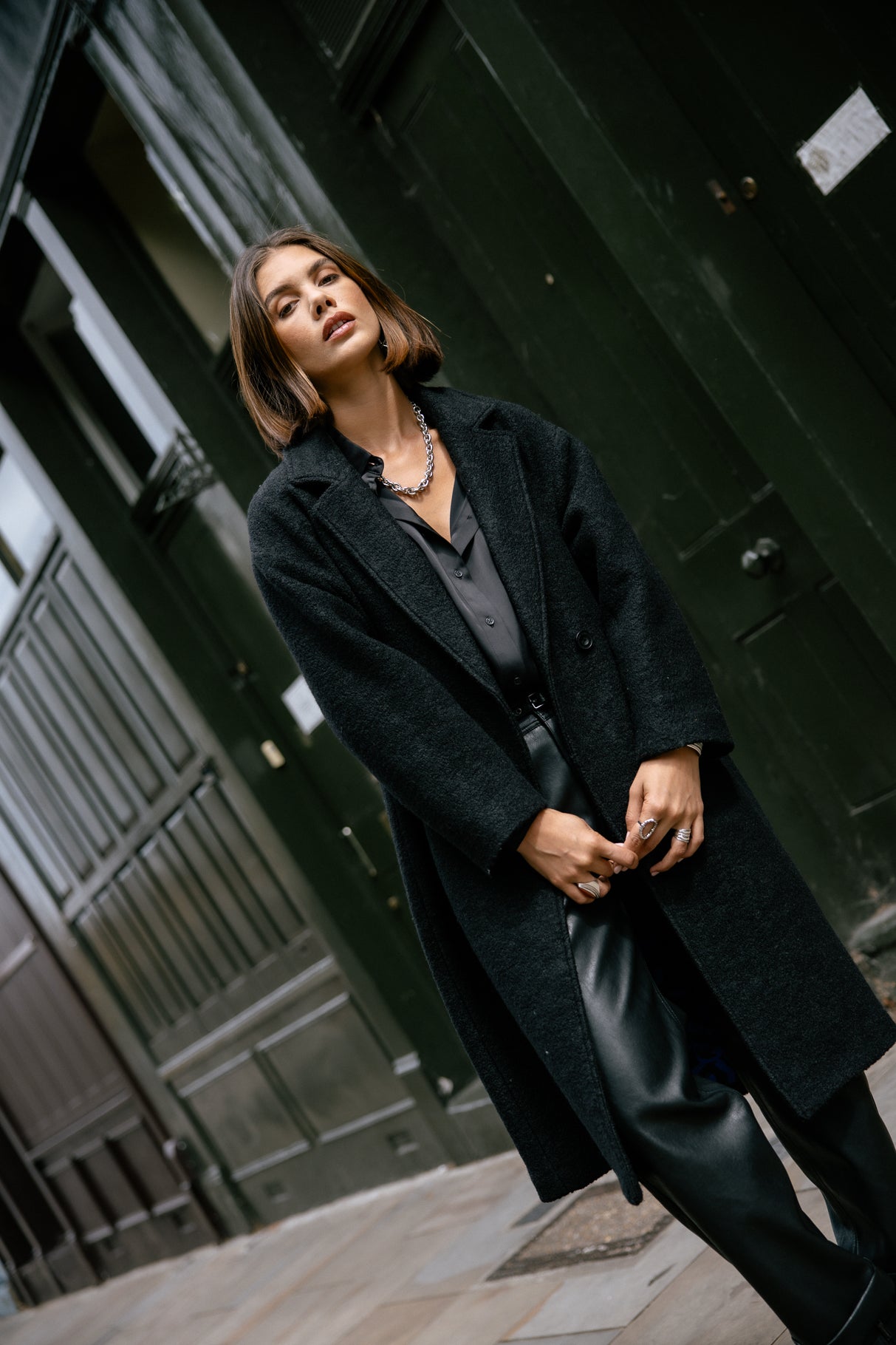 Manteau long en laine bouillie Femme Millie Boiled black | Freeman T. Porter