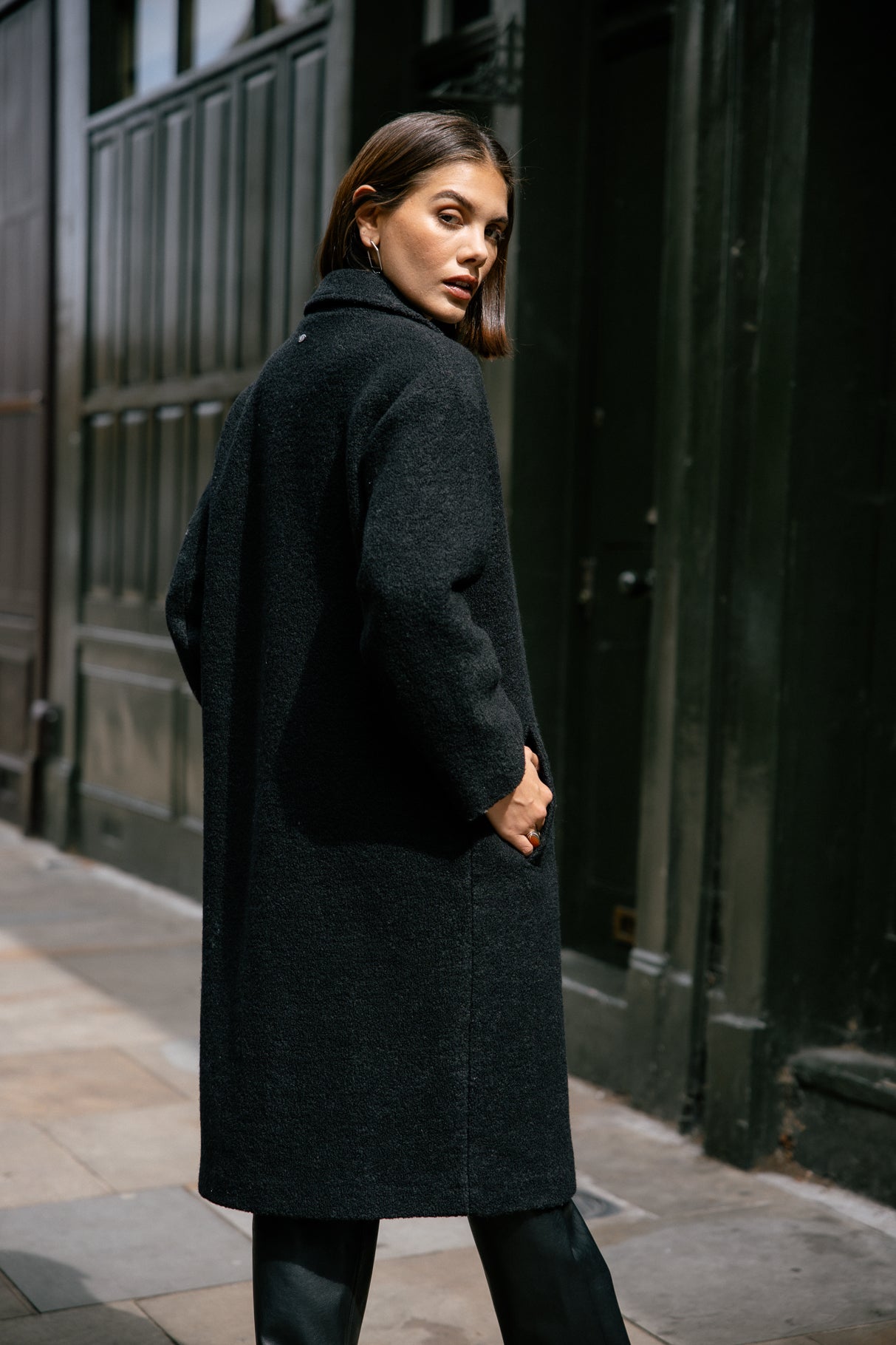 Manteau long en laine bouillie Femme Millie Boiled black | Freeman T. Porter