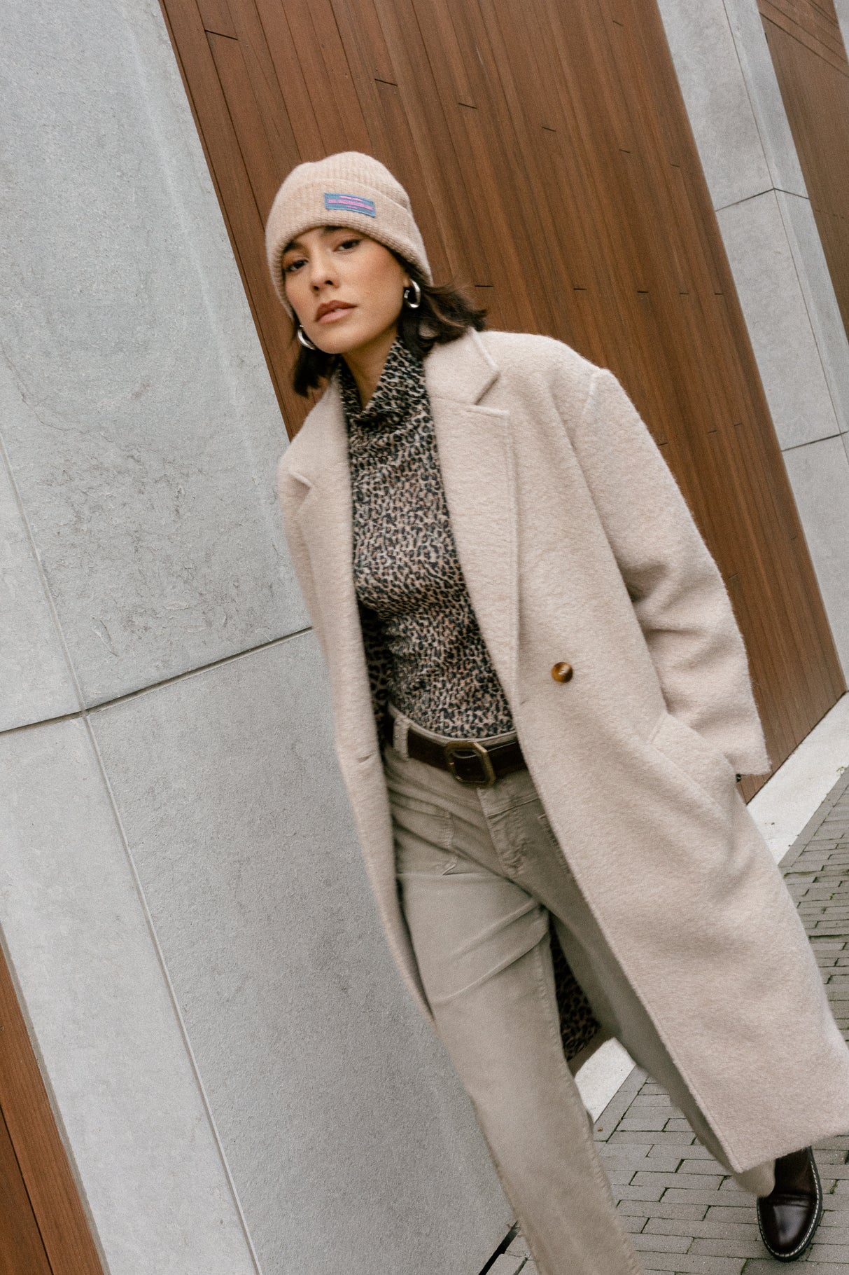 Manteau long en laine bouillie Femme Millie Boiled beige | Freeman T. Porter