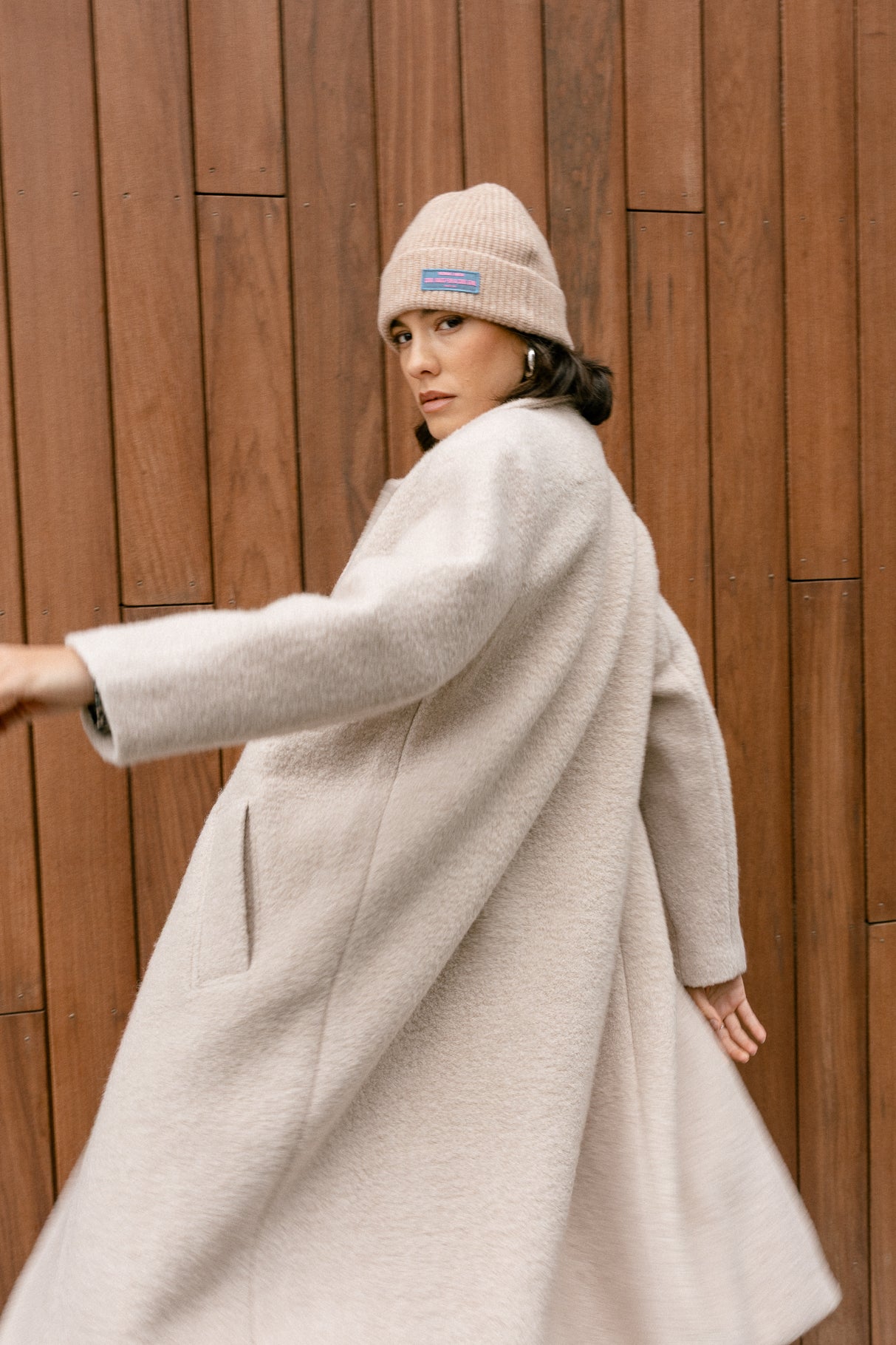 Manteau long en laine bouillie Femme Millie Boiled beige | Freeman T. Porter
