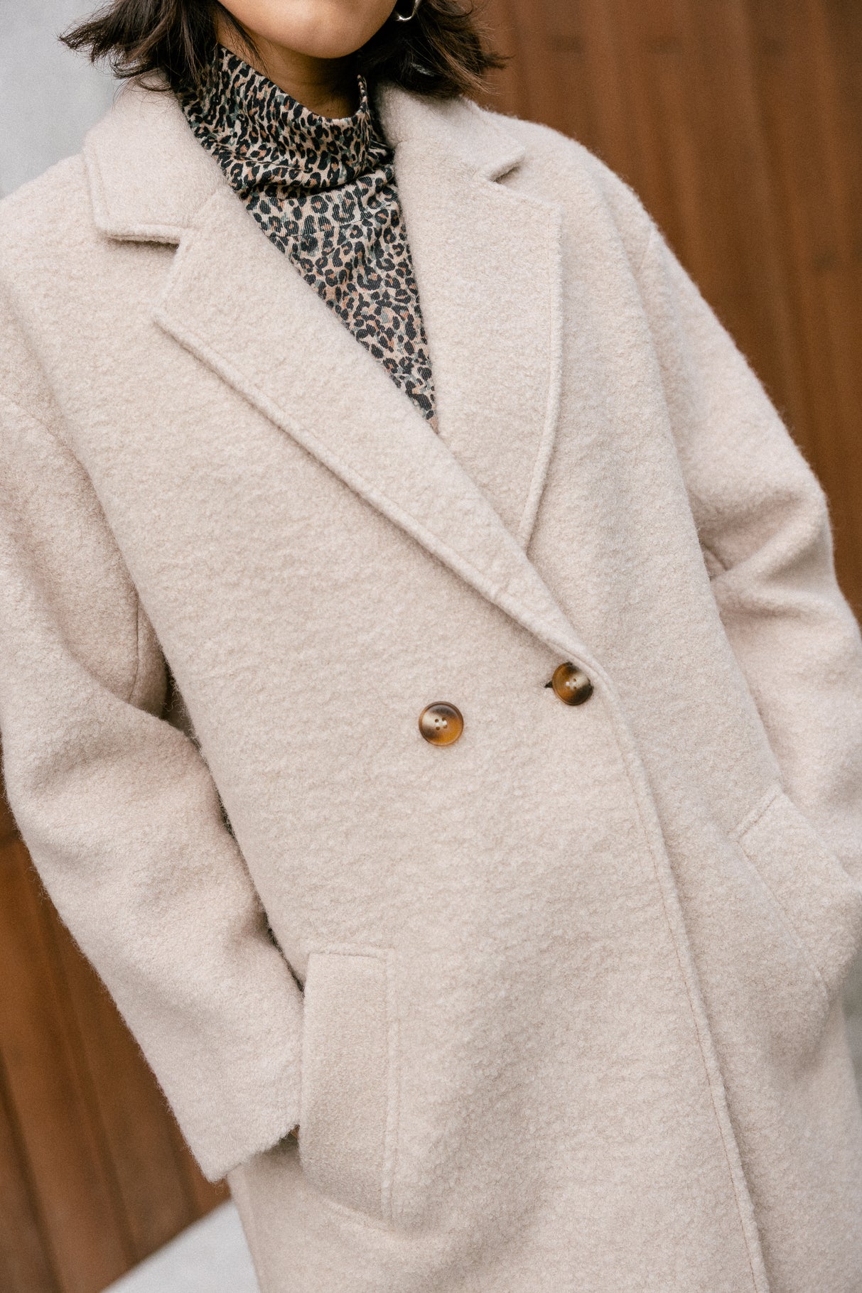 Manteau long en laine bouillie Femme Millie Boiled beige | Freeman T. Porter
