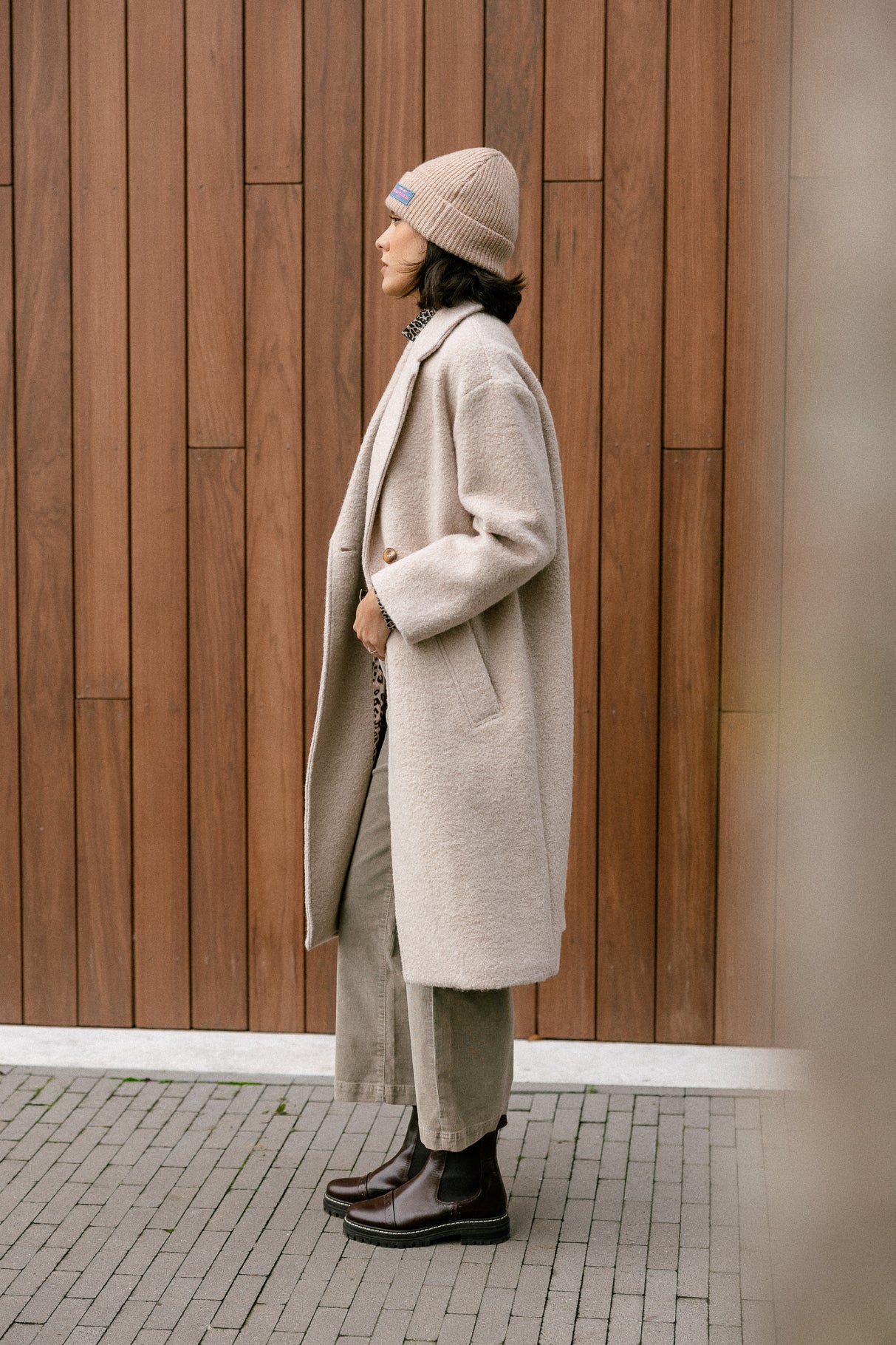 Manteau long en laine bouillie Femme Millie Boiled beige | Freeman T. Porter