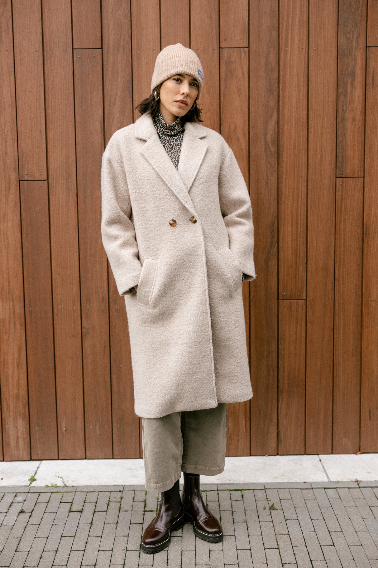 Manteau long en laine bouillie Femme Millie Boiled beige | Freeman T. Porter