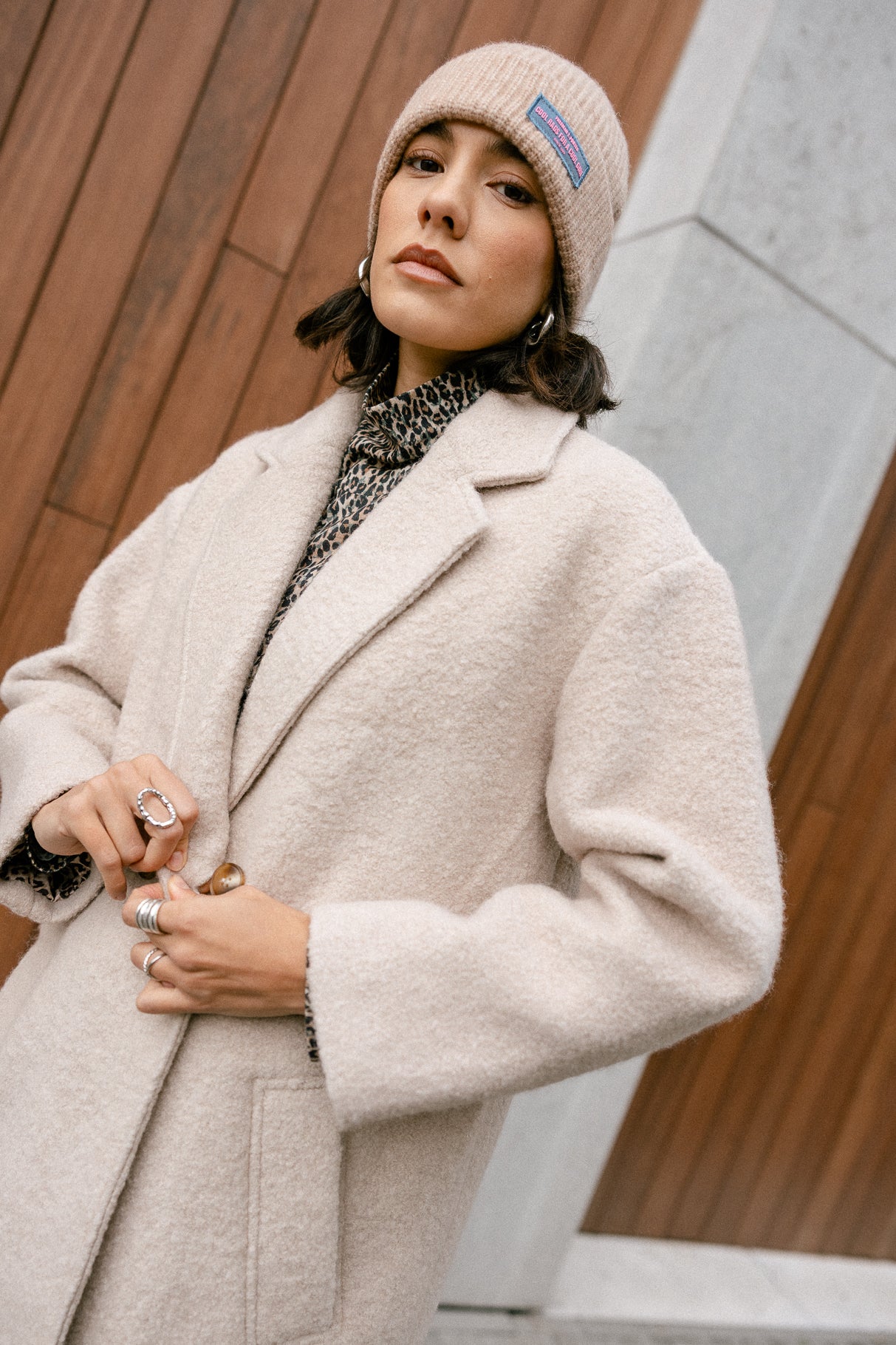 Manteau long en laine bouillie Femme Millie Boiled beige | Freeman T. Porter