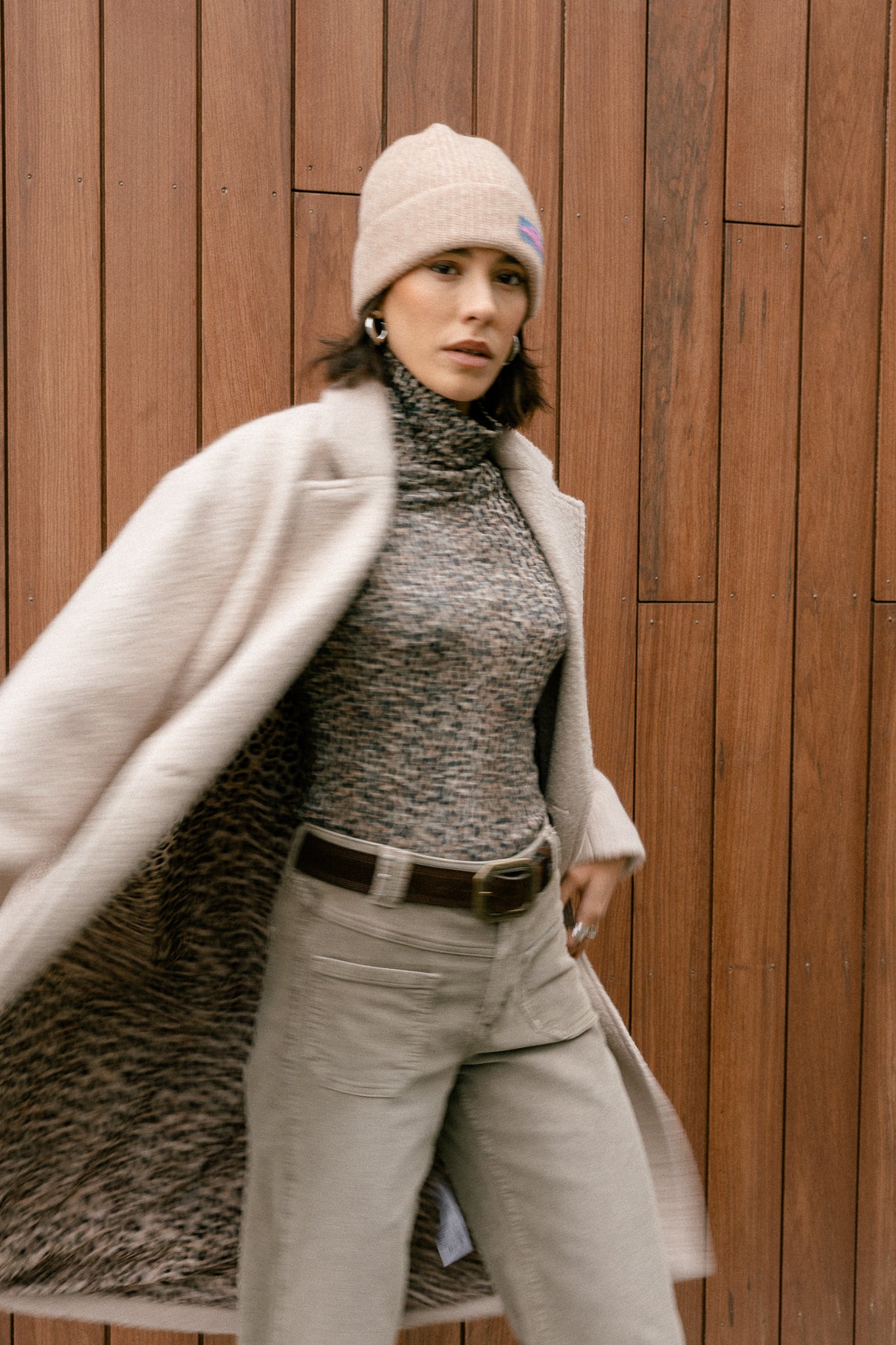 Manteau long en laine bouillie Femme Millie Boiled beige | Freeman T. Porter