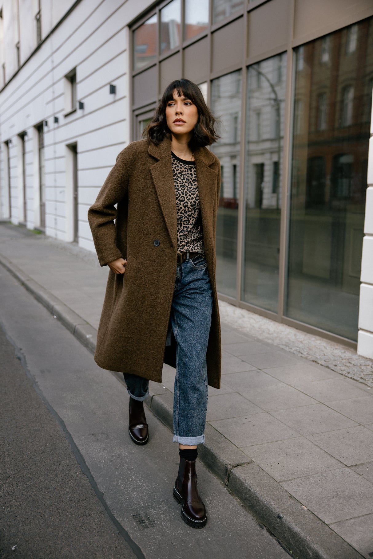 Manteau long en laine bouillie Femme Millie Boiled cocoa | Freeman T. Porter