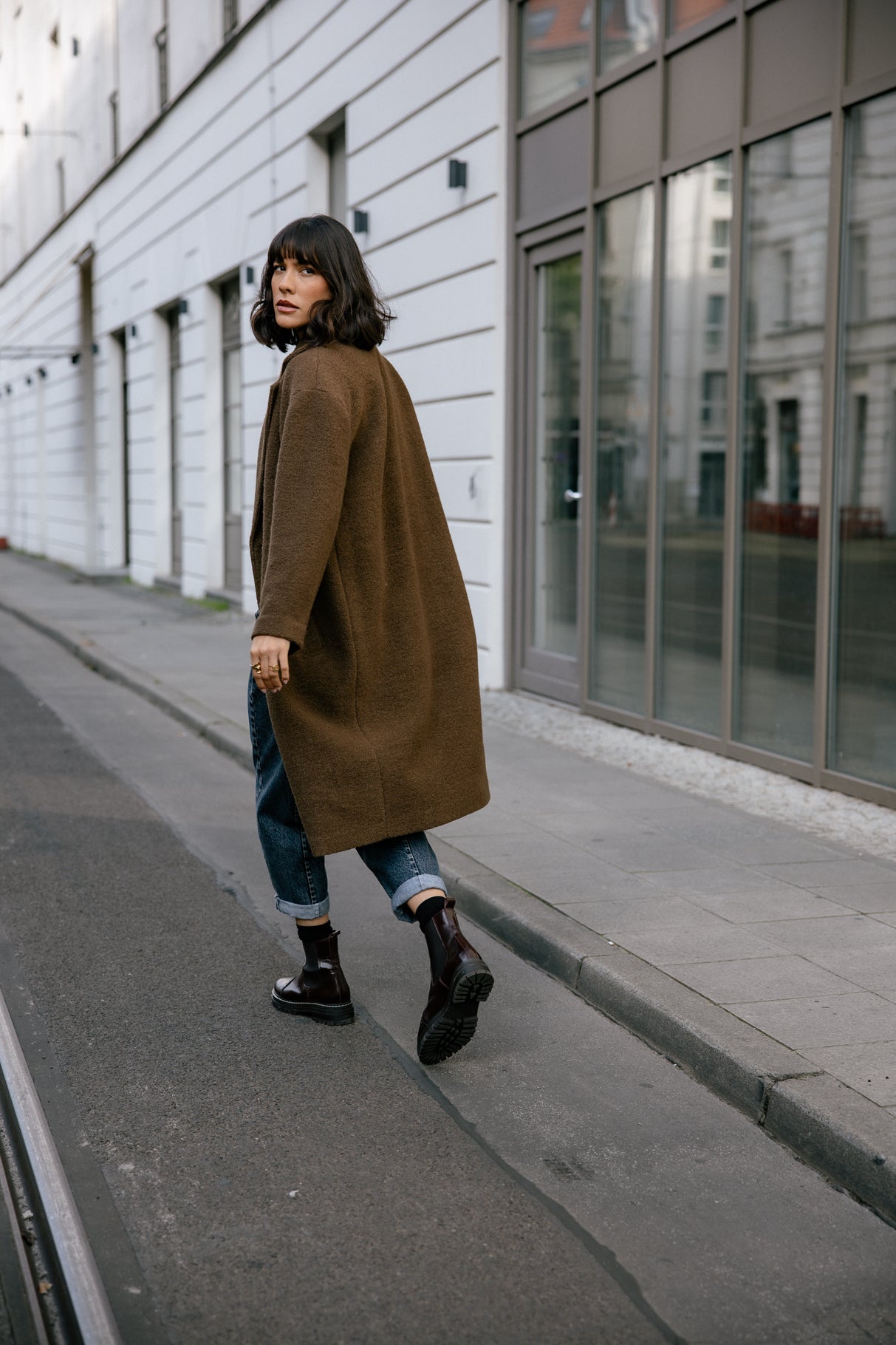 Manteau long en laine bouillie Femme Millie Boiled cocoa | Freeman T. Porter