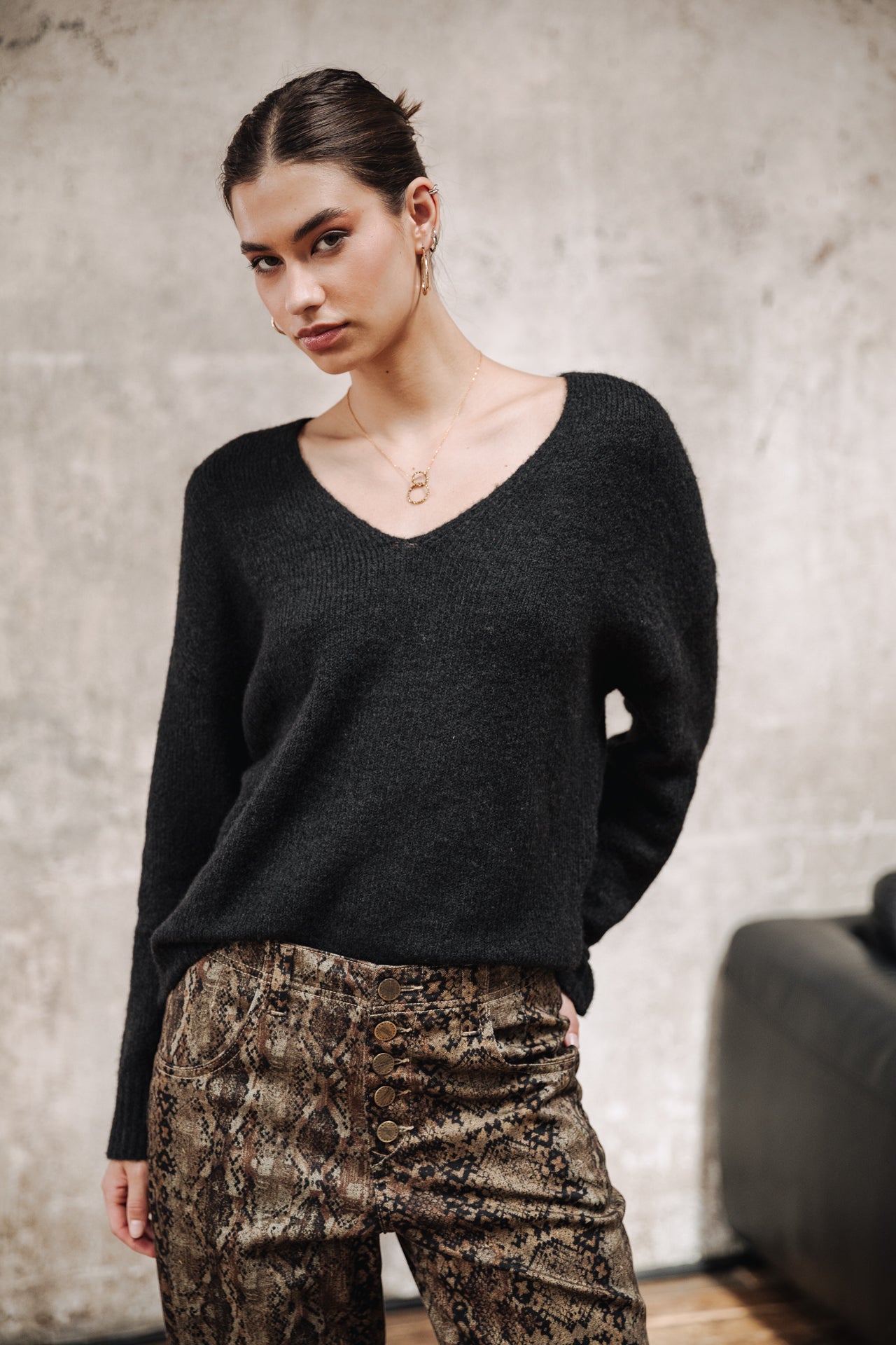 Pull col V Femme Isabel black | Freeman T. Porter