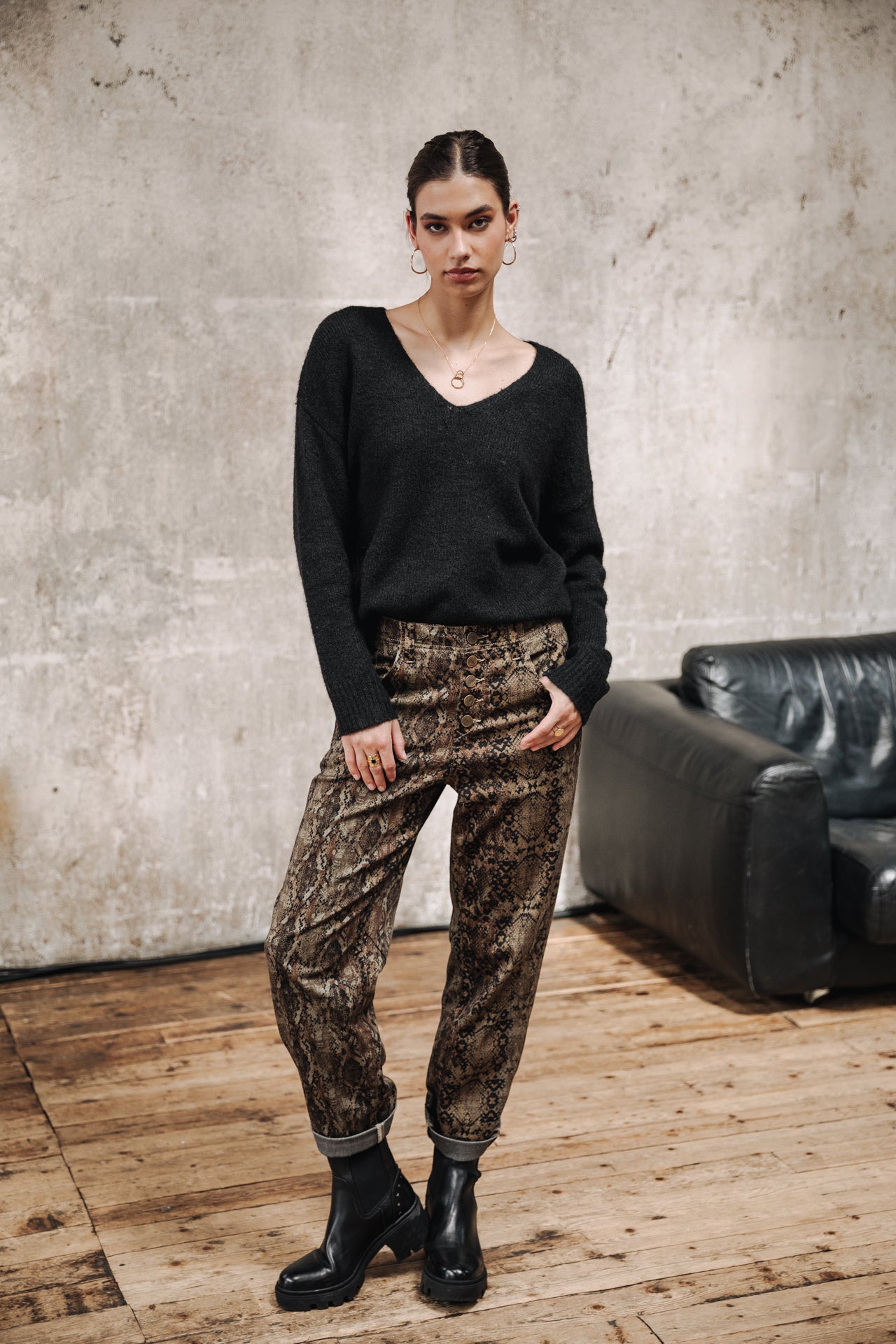 Pull col V Femme Isabel black | Freeman T. Porter